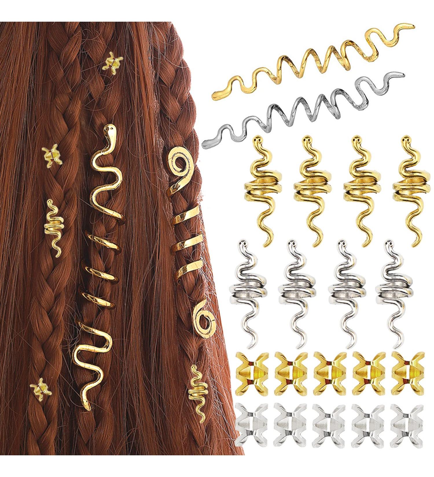 Naiska 20PCS Loc Snake Hair Jewelry for Women & Men - Gold & Silver Hair Beads, Coils, Clips, Rings, Cuffs - DIY Decoration - Buy Online on GoSupps.com