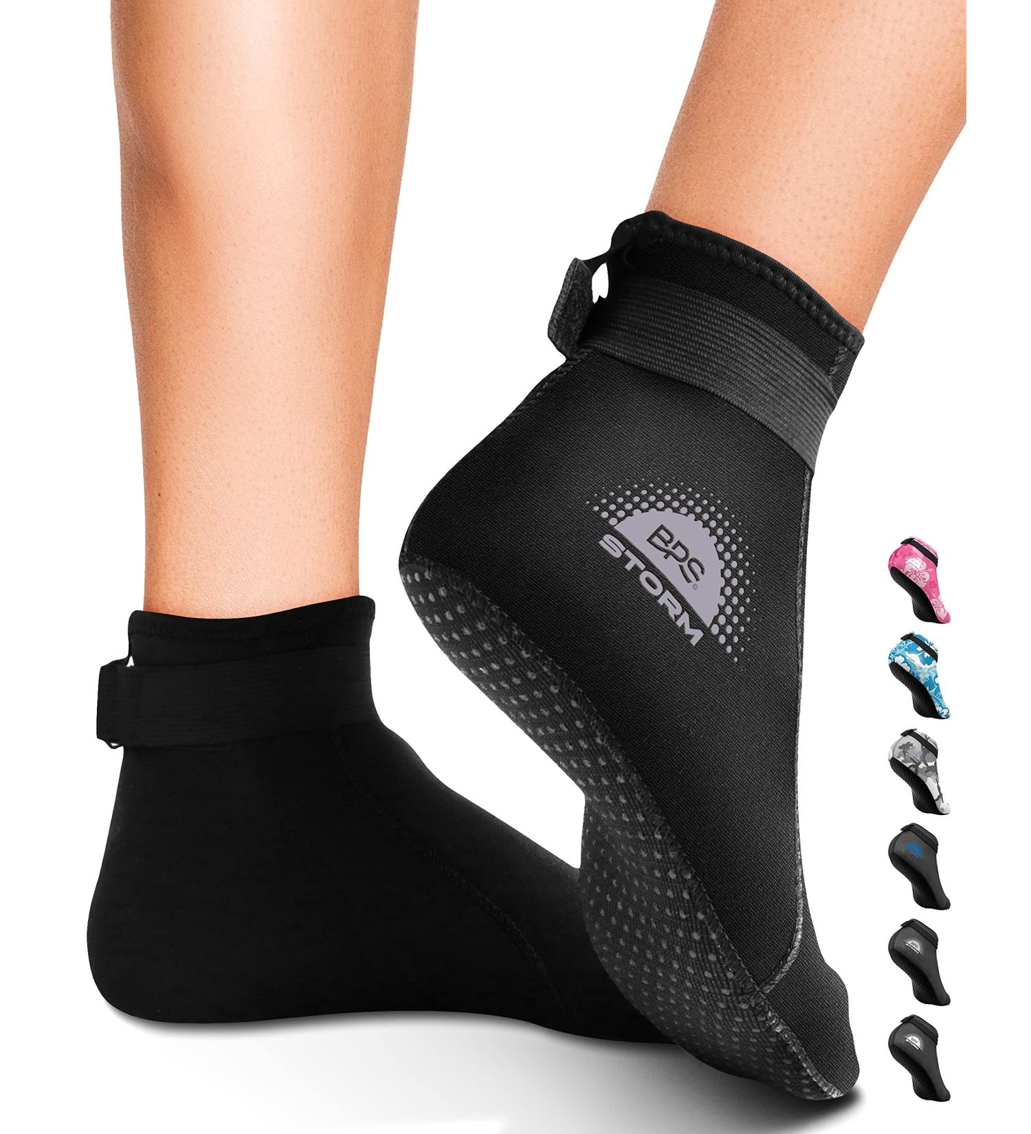 BPS 'Storm' 3mm Neoprene Socks - Anti-Slip Wetsuit Swim Dive Boots - Black/Lilac Grey - X-Small - Buy Online on GoSupps.com