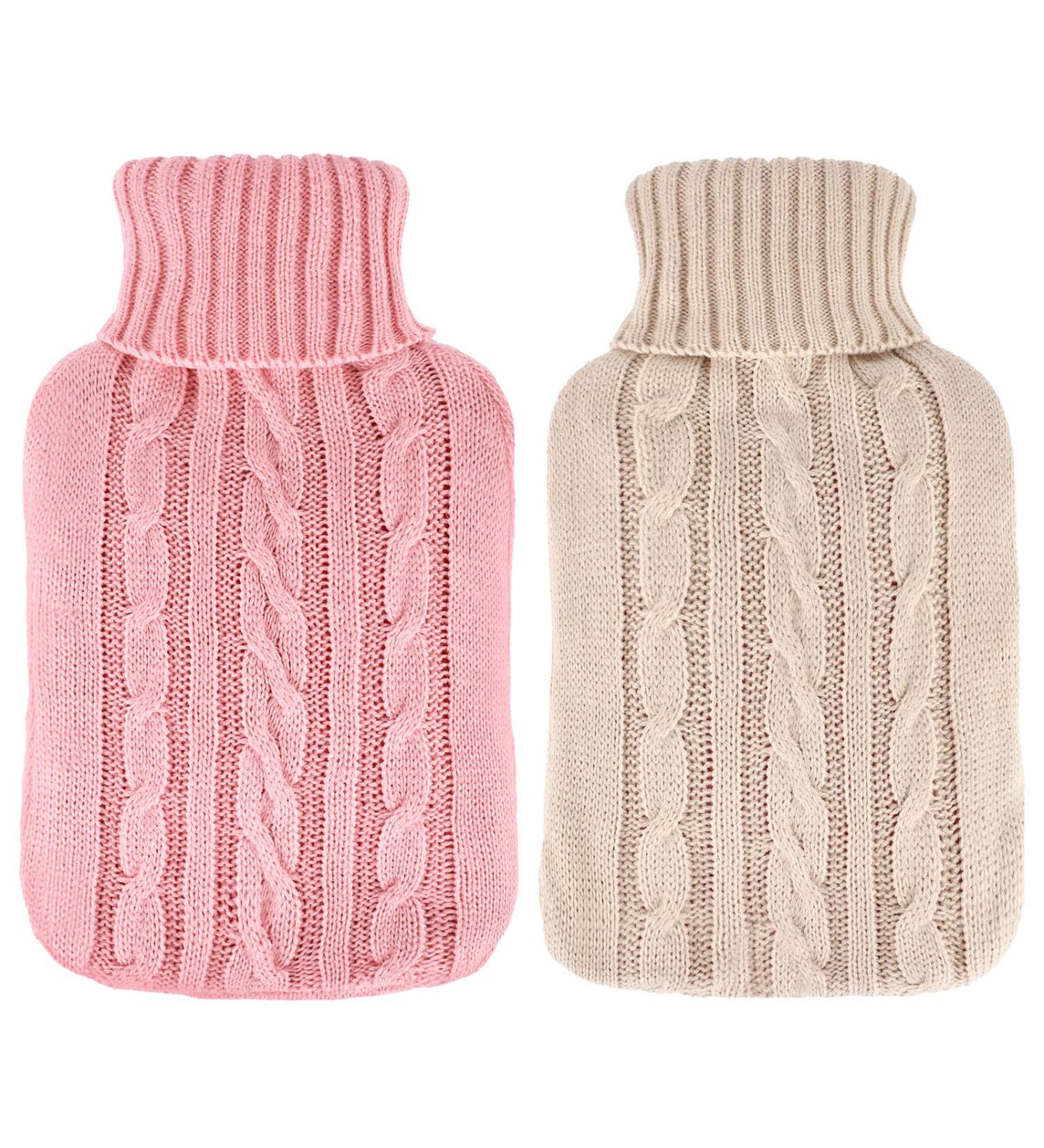 2-Piece Hot Water Bottle Cover - Knitted Soft Cover for Hot/Cold Therapy - Menstrual Cramps & Pain Relief - Pink Khaki 2000ml - Buy Online on GoSupps.com