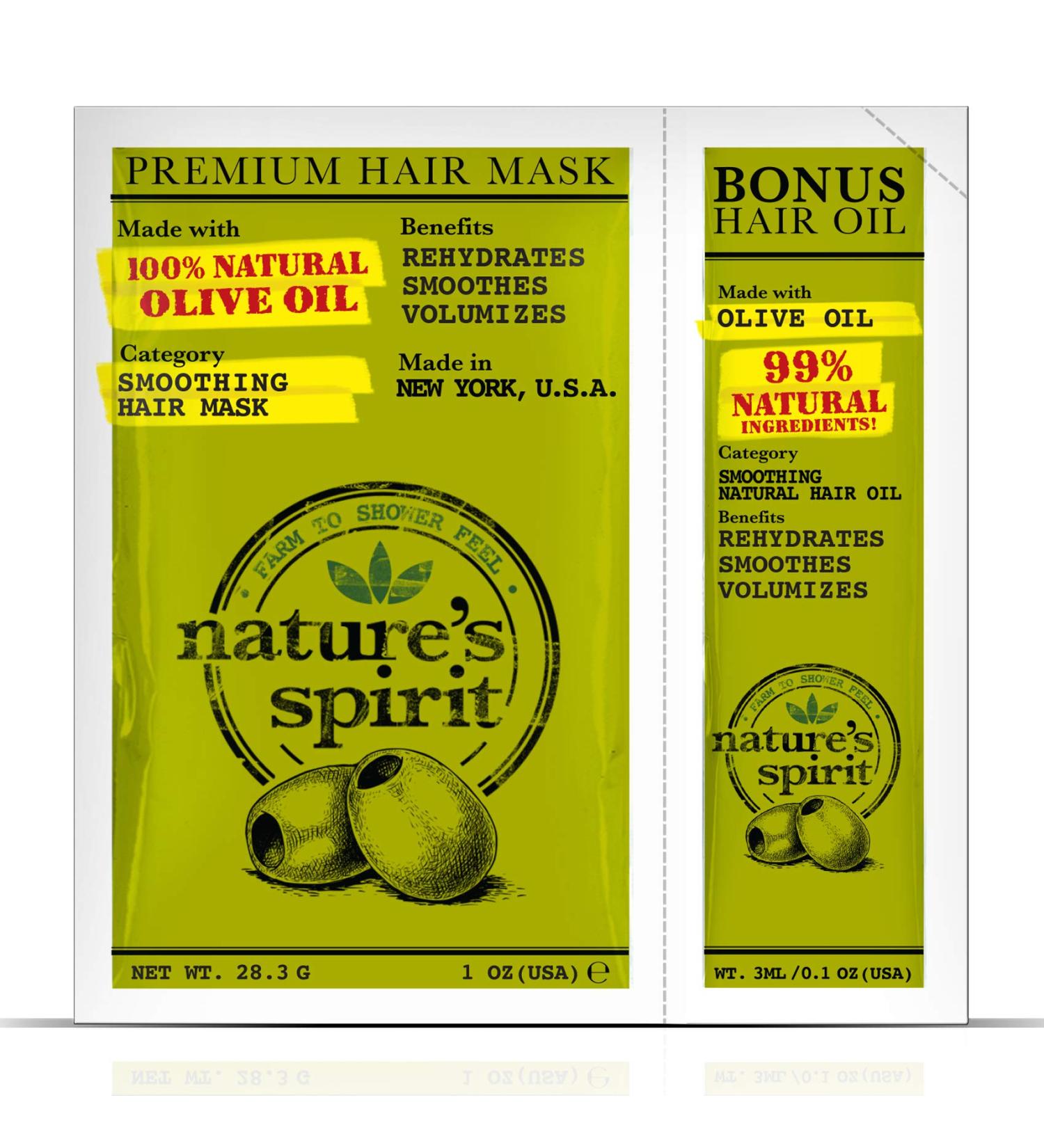 Nature's Spirit Premium Smoothing Hair Mask with Olive Oil - 1oz + 3ml Hair Oil - Buy Online on GoSupps.com