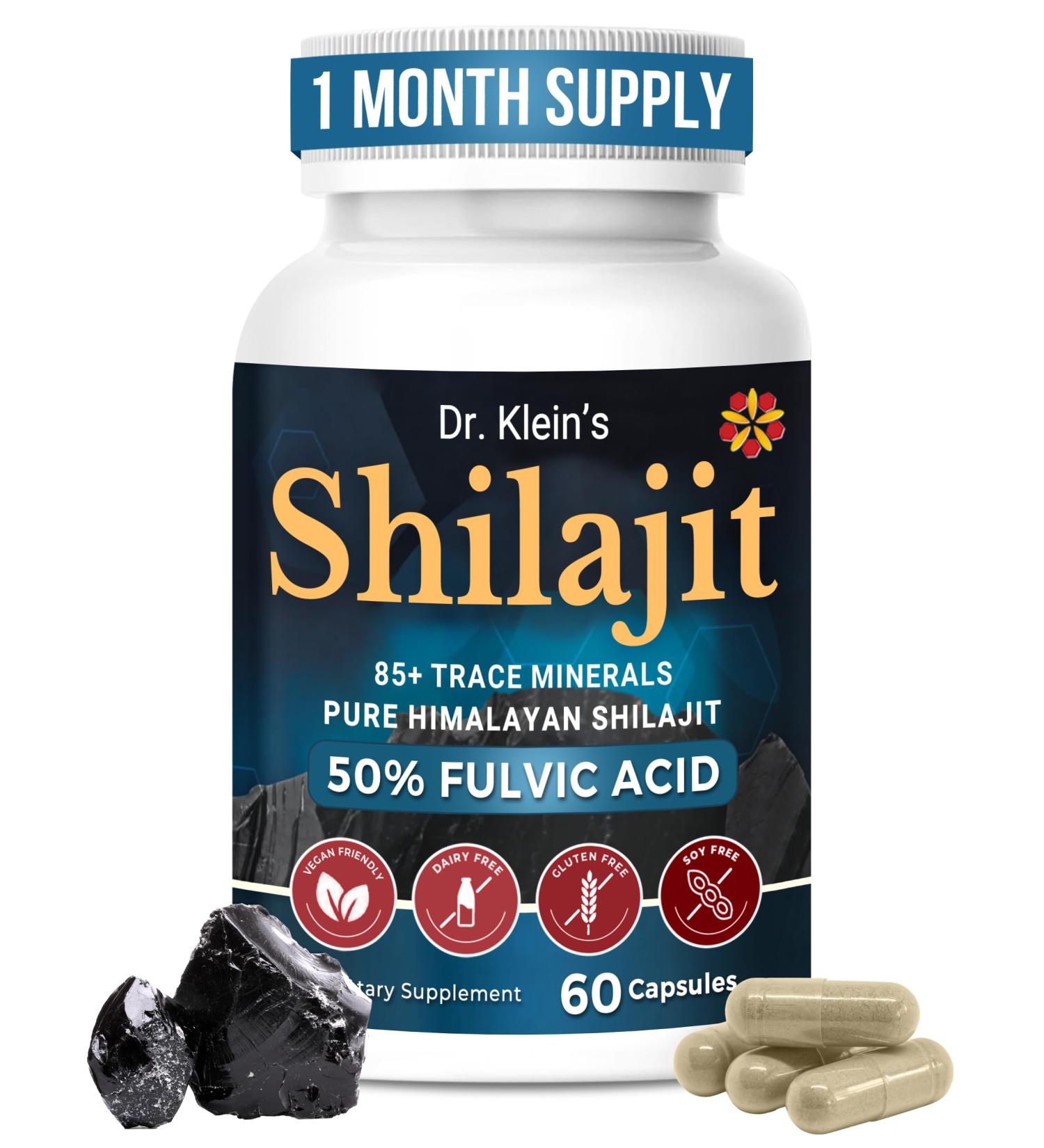 Shilajit Capsules for Men & Women 250mg Himalayan Shilajit Extract with 50% Fulvic Acid & 85+ Trace Minerals for Fertility - Himalayan Supplement for Energy & Vitality Better Than Resin - 60 Count 60 Count (Pack of 1) - Buy Online on GoSupps.com
