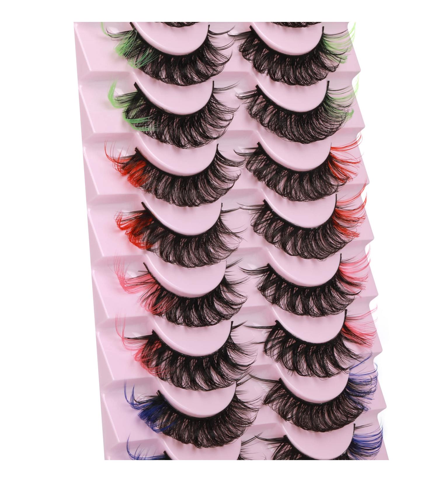 Colorful Russian Strip Lashes - 10 Pairs | 18MM Faux Mink False Eyelashes for Festivals - Buy Online on GoSupps.com