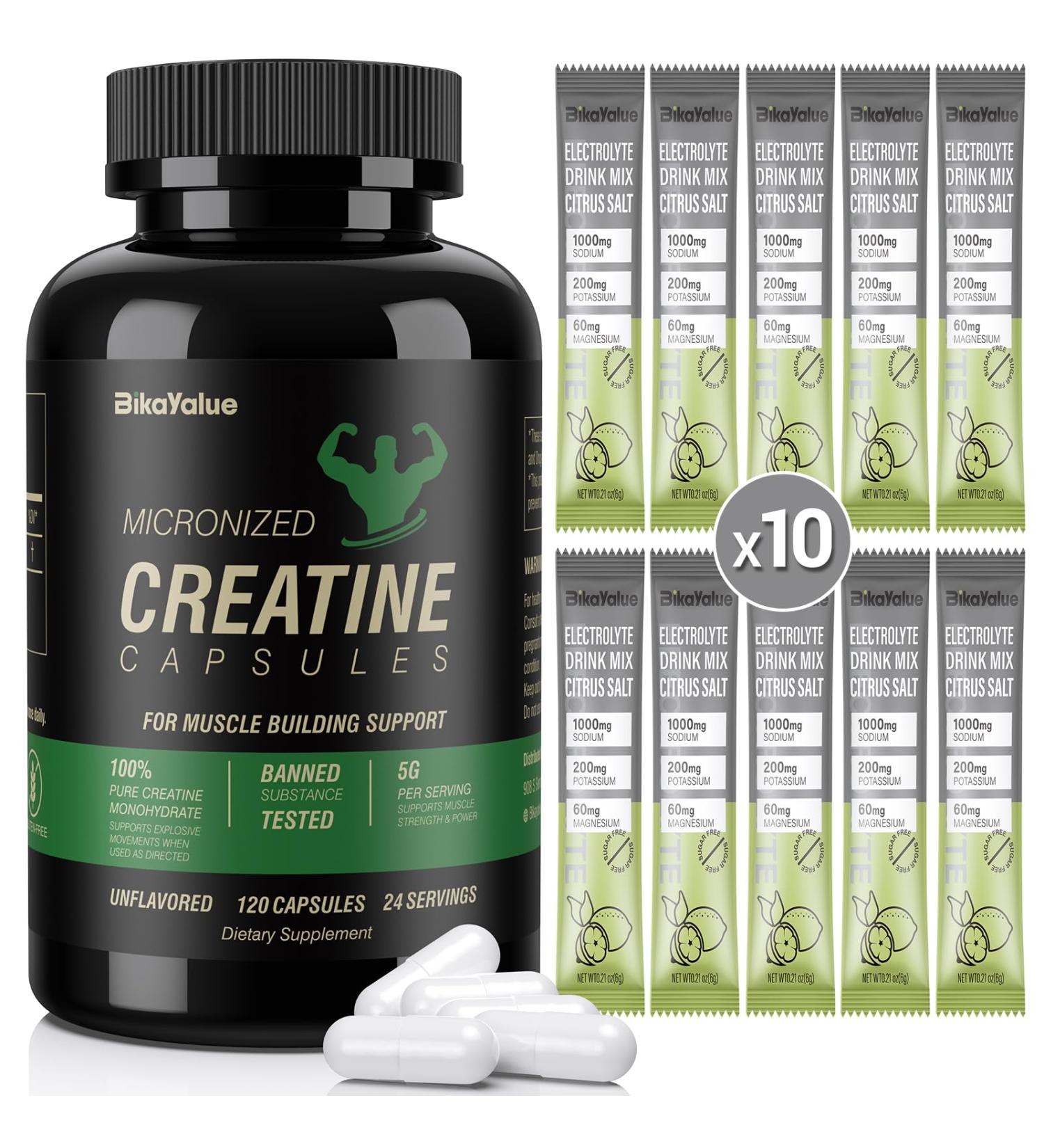 Buy Creatine Capsules & Electrolytes Powder - 150 Gluten-Free Capsules for Muscle Energy & Recovery | 10 Pack Electrolyte Supplement for Men & Women | 30 Servings - Buy Online on GoSupps.com