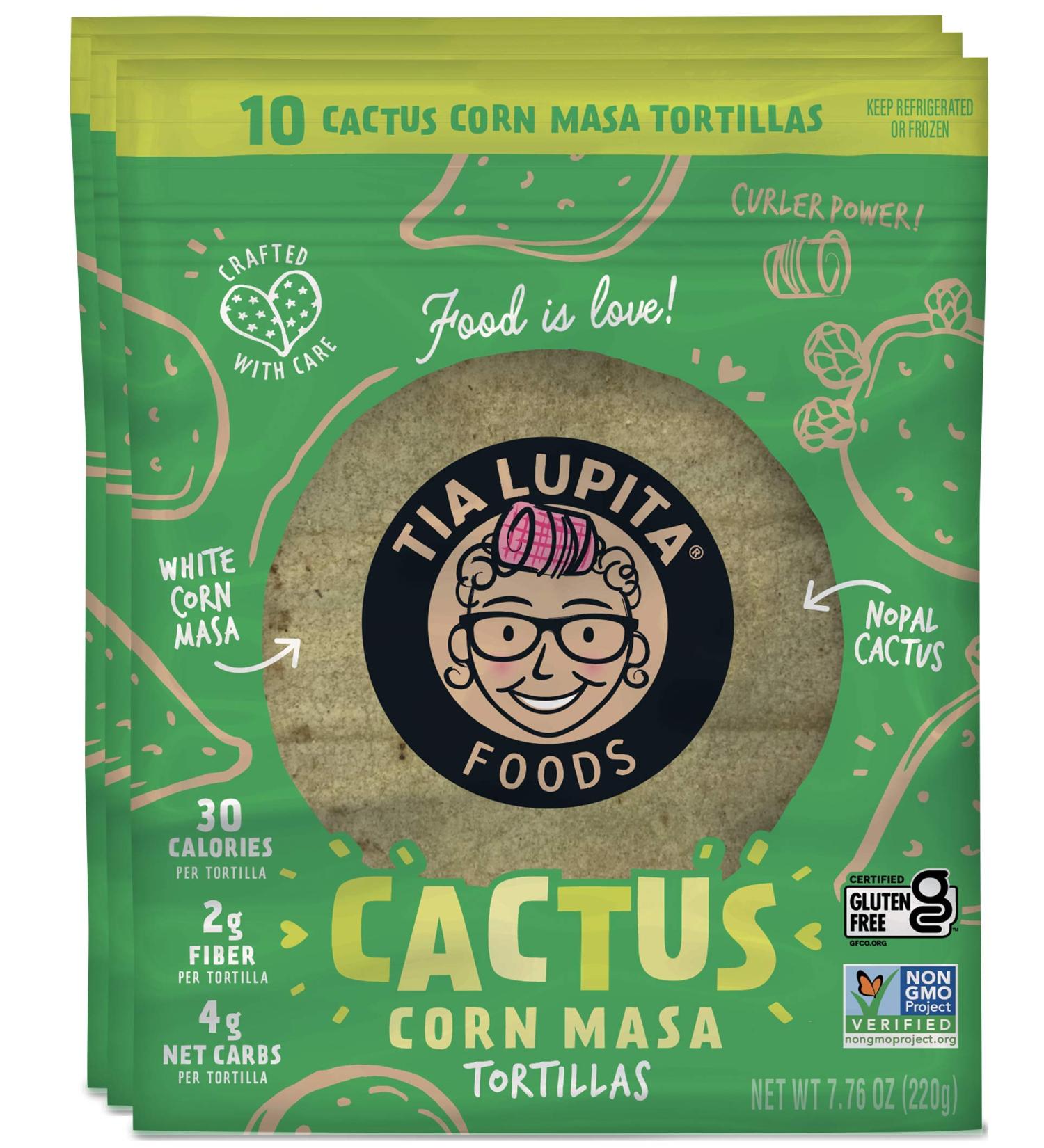 Tia Lupita Cactus Corn Tortillas 30 Calories Each | 3 Packs x 10 Tortillas - Low Carb, High Fiber, Keto, Gluten Free, Non GMO - Healthy Superfood Alternative for Kids & Adults - Buy Online on GoSupps.com