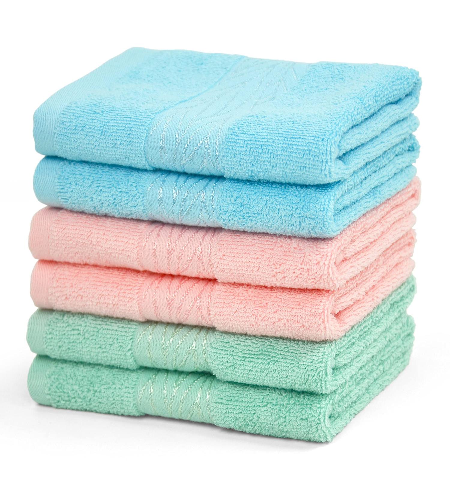Cleanbear Washcloth Face Towels 6 Pack - Large 13x13 Inches Wash Cloths with Decorative Patterns in 3 Colors - Buy Online on GoSupps.com