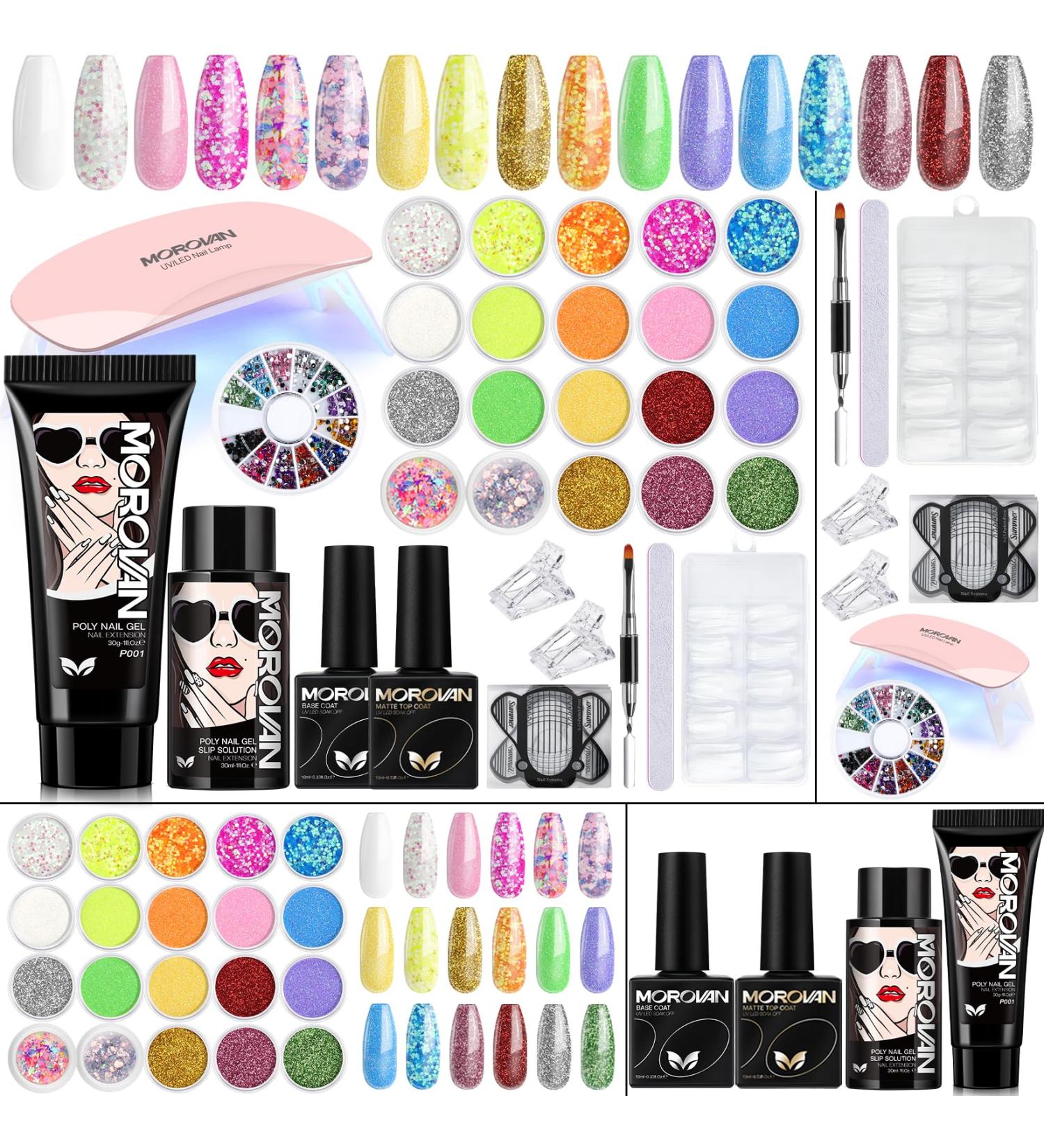 Morovan Poly Gel Nail Kit - 20 Colors Glitter Starter Kit with UV Lamp | DIY Nail Extension at Home - Buy Online on GoSupps.com