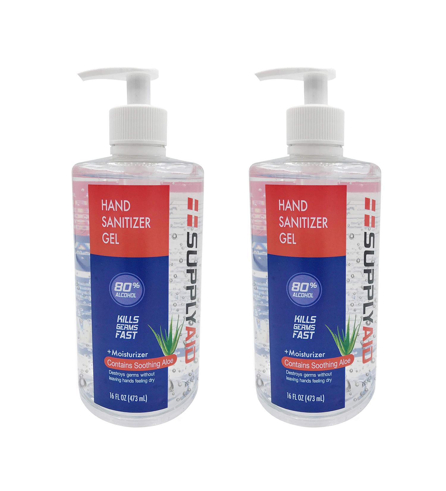 SupplyAID 80% Alcohol Hand Sanitizer Gel with Aloe Vera - 16oz Pack of 2 | FDA Approved - 74035-1051-5 - Buy Online on GoSupps.com