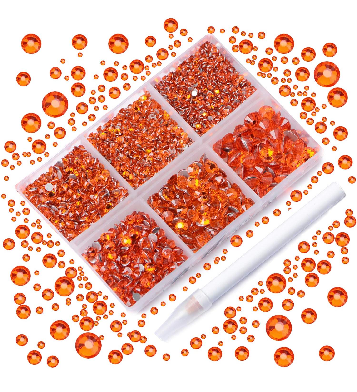 AD Beads 4300 Flat Back Nail Art Rhinestones Kit | 6 Sizes with Storage Box & Picking Pen | Orange Rhinestones for Nail Art, Phone Decor, Crafts - DIY Supplies - Buy Online on GoSupps.com