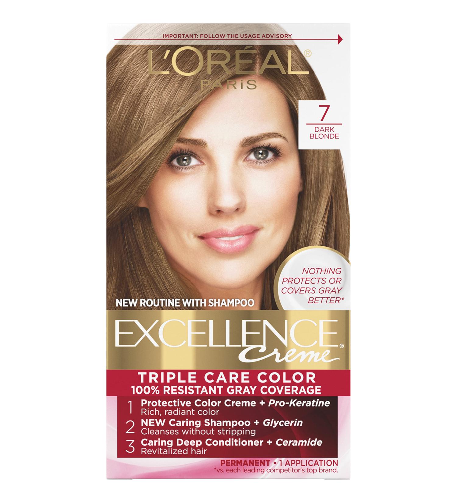 L'Oreal Paris Excellence Creme 7 Dark Blonde Hair Color - Gray Coverage, Triple Care Formula - 1 Count - Buy Online on GoSupps.com