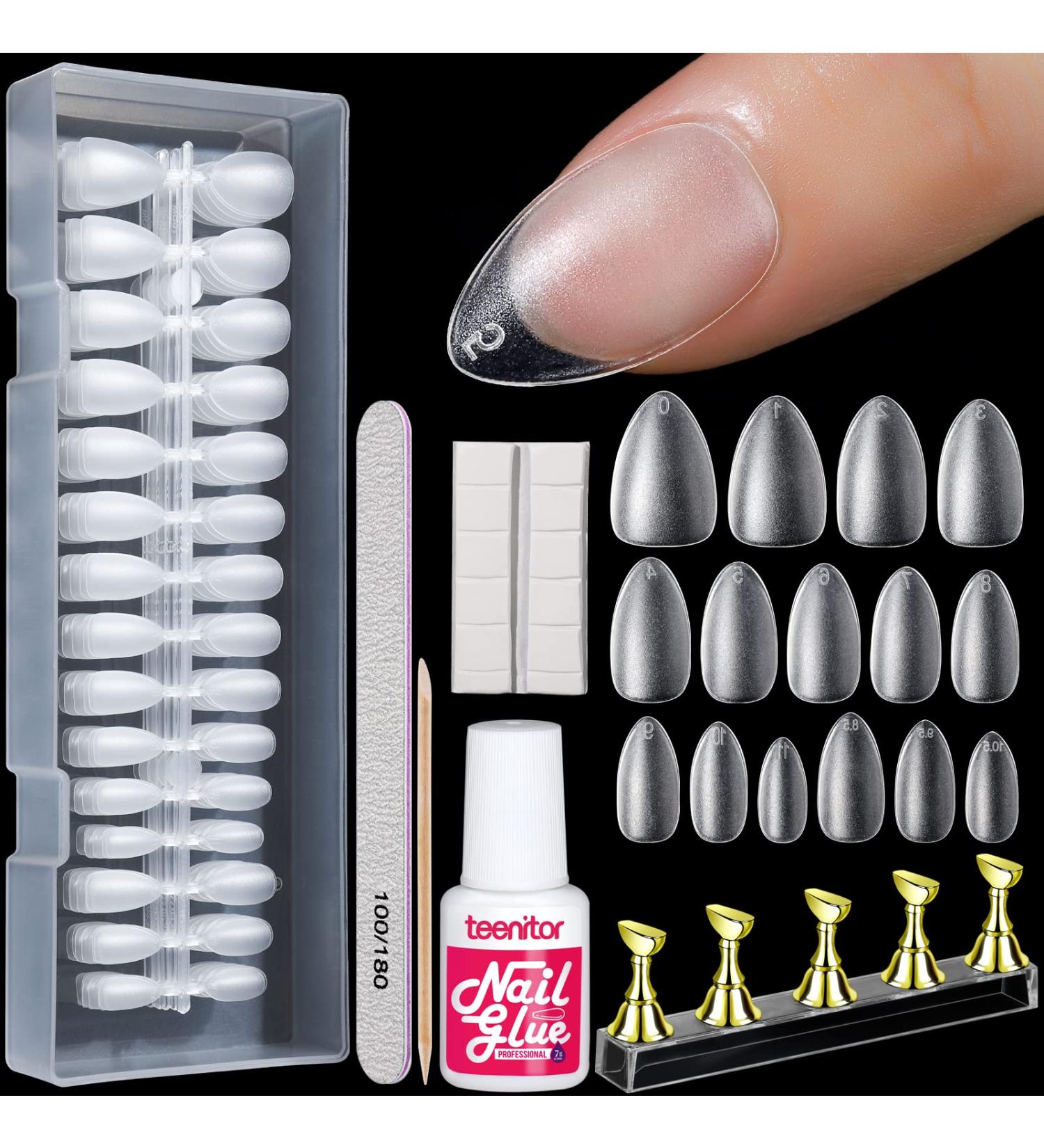 300Pcs Short Almond Nail Tips for Nail Extension - Full Cover Soft Gel Fake Nails with Stand - Buy Online on GoSupps.com