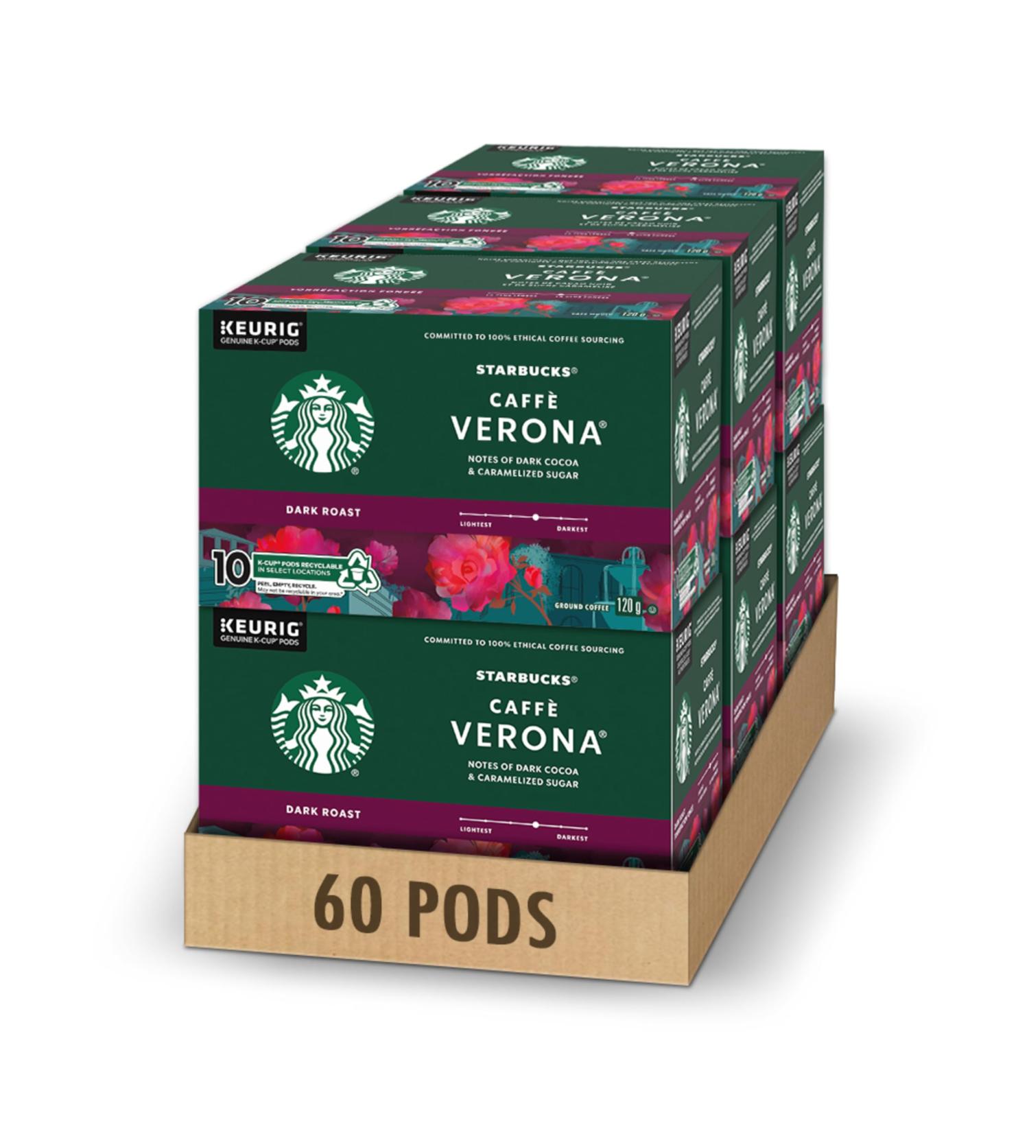 Starbucks Verona Dark Roast Coffee Single Serve Keurig K-cup Pods 6 Boxes 60 Capsules Dark Roast 1 count (Pack of 60) - Buy Online on GoSupps.com