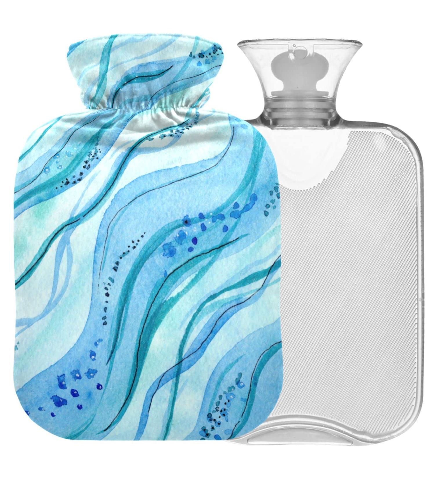 NAANLE Sea Wave Marmor 1L Transparent Hot Water Bottle with Cover - Effective Heat & Cold Therapy for Pain Relief & Winter Comfort - Buy Online on GoSupps.com