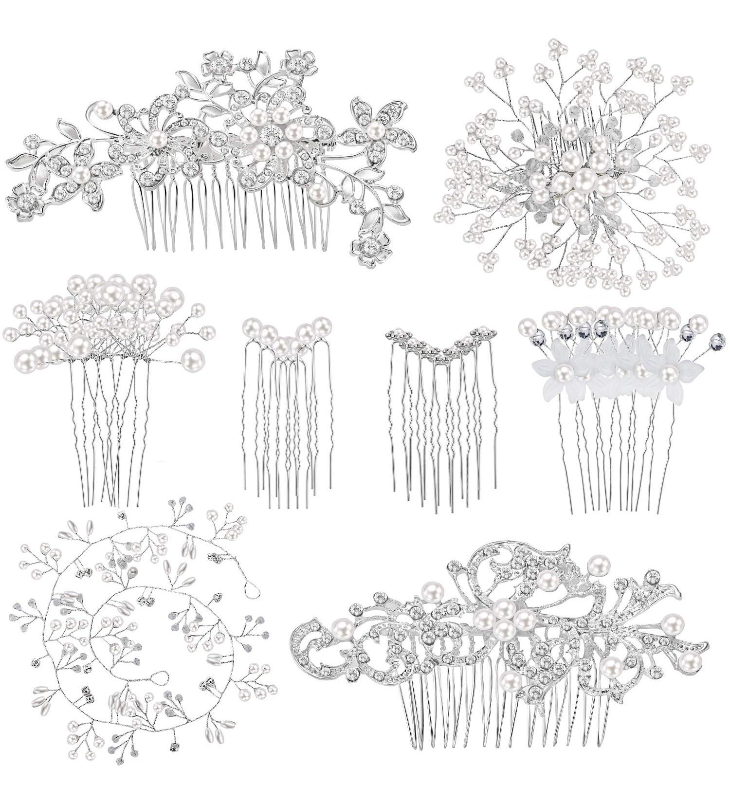 Classic Style Wedding Hair Comb Set - 44 Piece Faux Pearl Crystal Accessories for Bride & Bridesmaid - Buy Online on GoSupps.com