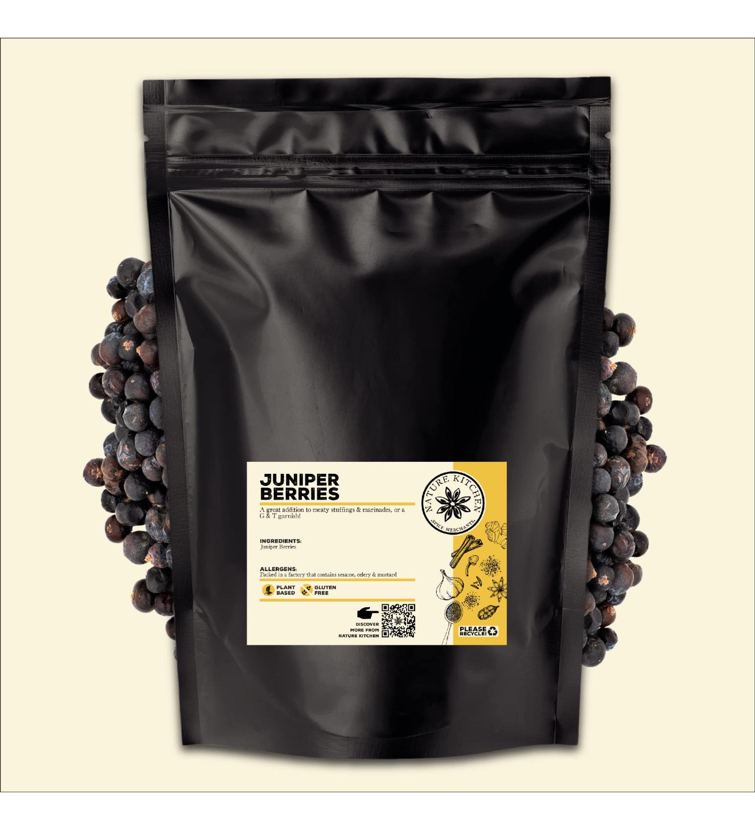Nature Kitchen Juniper Berry 400g Large Bag - Gluten-Free & Vegan Seasoning Spices for Everyday Cooking - Marinades, Sauces, Frying, Baking, Grilling - Buy Online on GoSupps.com