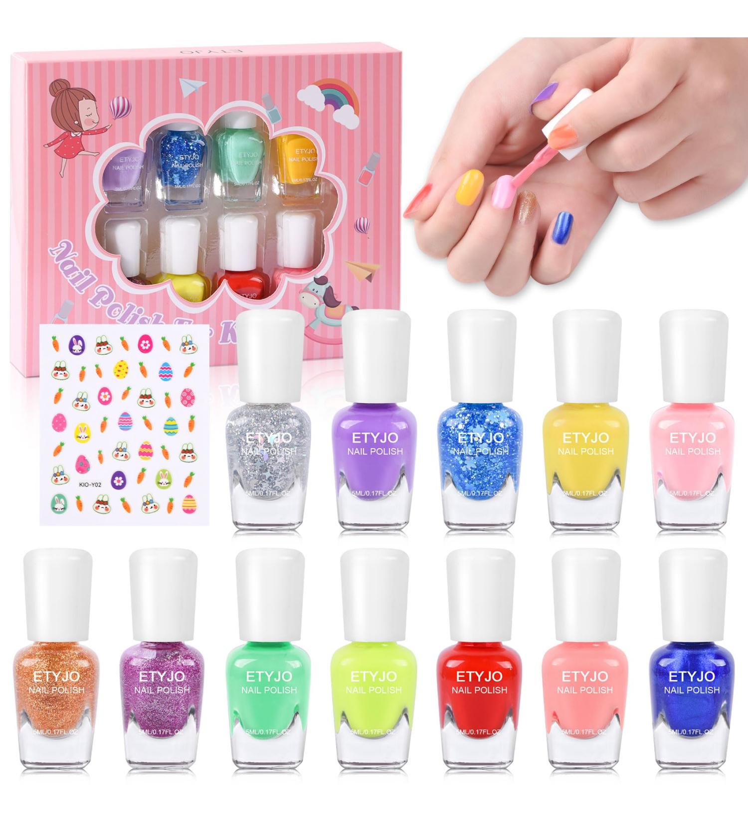 ETYJO Kids Nail Polish Set - 12 Rainbow Colors | Quick Dry Peel-Off Non-Toxic Varnish | Nail Art Sticker Gift Kit for Girls 3+ | Water-Based Children's Nail Polish - Buy Online on GoSupps.com