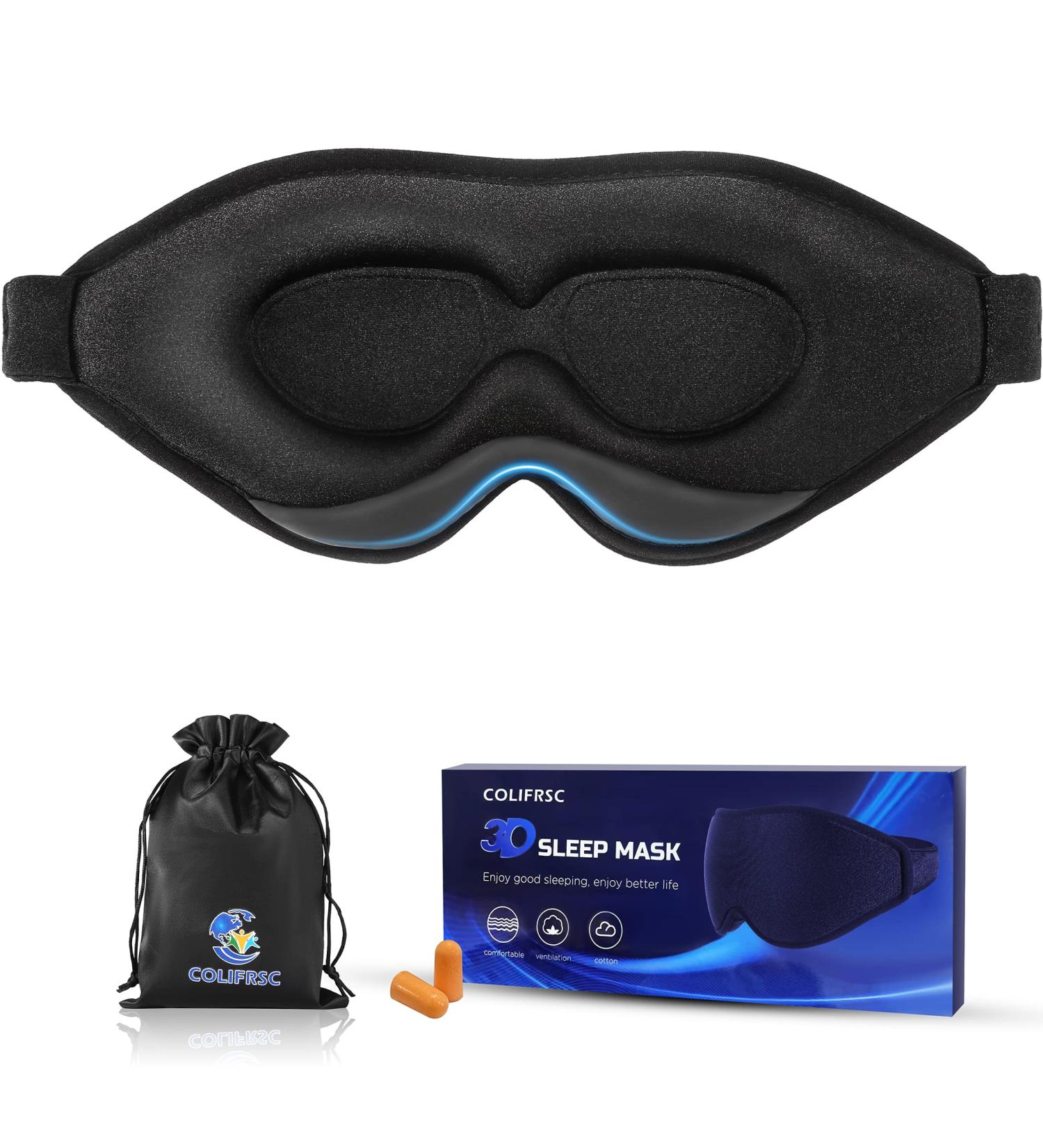 COLIFRSC 3D Sleep Mask for Men and Women - Soft, Breathable, and Adjustable Eye Mask for Travel, Yoga, and Naps - 100% Light Blocking for Ultimate Comfort - Black - Buy Online on GoSupps.com