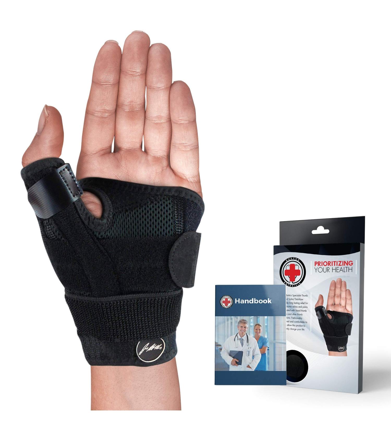 Doctor Developed Thumb Support/Finger Splint for Arthritis + Handbook - Black Single - Buy Online on GoSupps.com