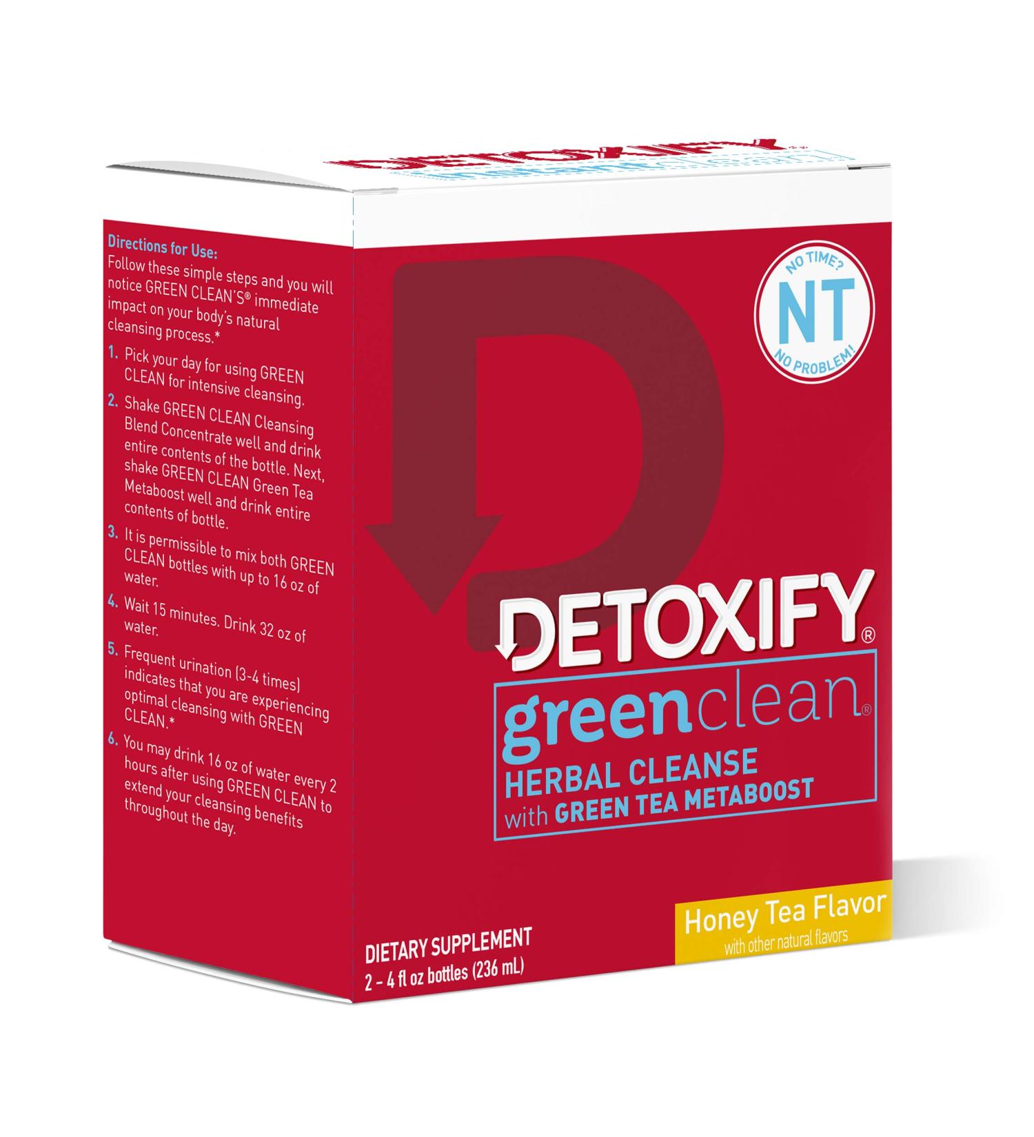 Detoxify Green Clean Herbal Cleanse - Honey Tea Flavor - 2x4oz Bottles with Burdock Root & Green Tea Extract - Buy Online on GoSupps.com