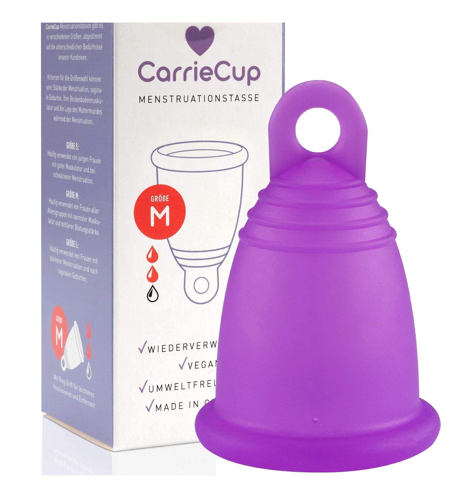 CarrieCup Menstrual Cup Medium - BPA-Free Silicone-Free Sustainable Alternative to Tampons & Pads - Made in Germany - Includes Purple Bag - Buy Online on GoSupps.com