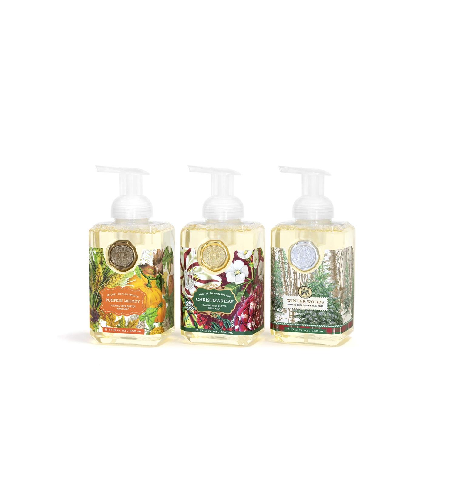 SPECIAL HOLIDAY EDITION: Michel Design Works 3-PACK Holiday Foaming Soaps (Pumpkin Melody, Christmas Day, Winter Woods)