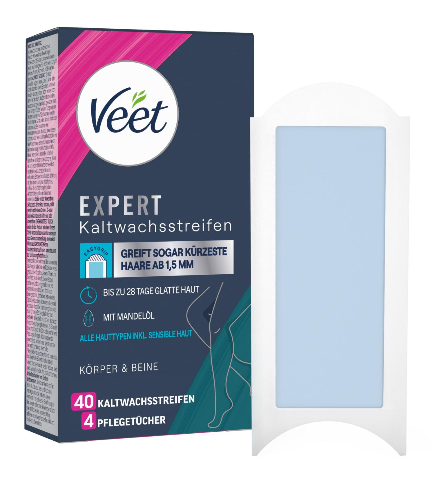 Veet Expert Cold Wax Strips for Body & Legs - Sensitive Skin Hair Removal (40 Pieces 2 Pack) - Easy & Effective Waxing at Home - Buy Online on GoSupps.com