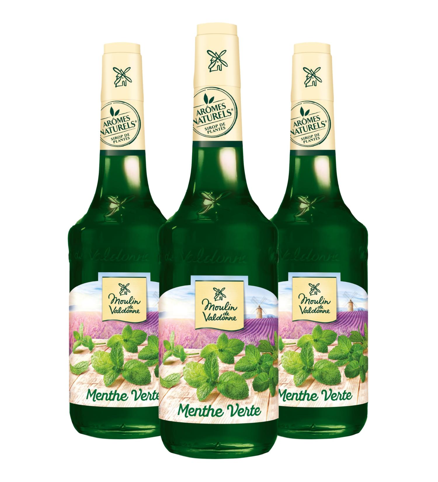 Moulin de Valdonne Mint Syrup for Refreshing Drinks Cocktail with or without Alcohol 3 Bottles 70 cl - Buy Online on GoSupps.com