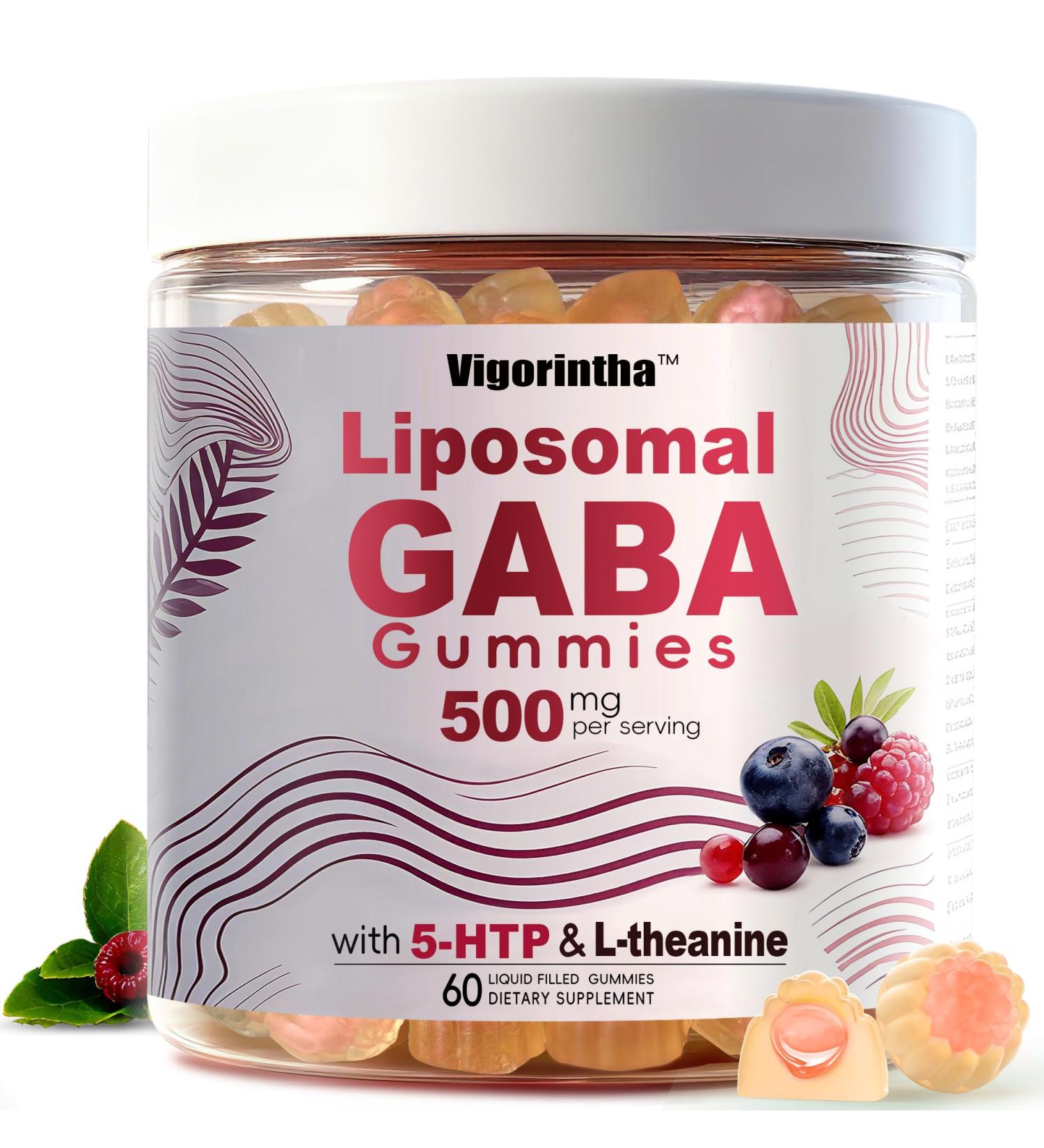 Liposomal GABA Gummies 500mg for Adult with 5-HTP & L-Theanine -Sugar Free Calm Gummies with GABA Supplement for Calm Fcous & Relaxation - Vegan 30 Servings Mixed Berry Flavor 60 Count (Pack of 1) - Buy Online on GoSupps.com