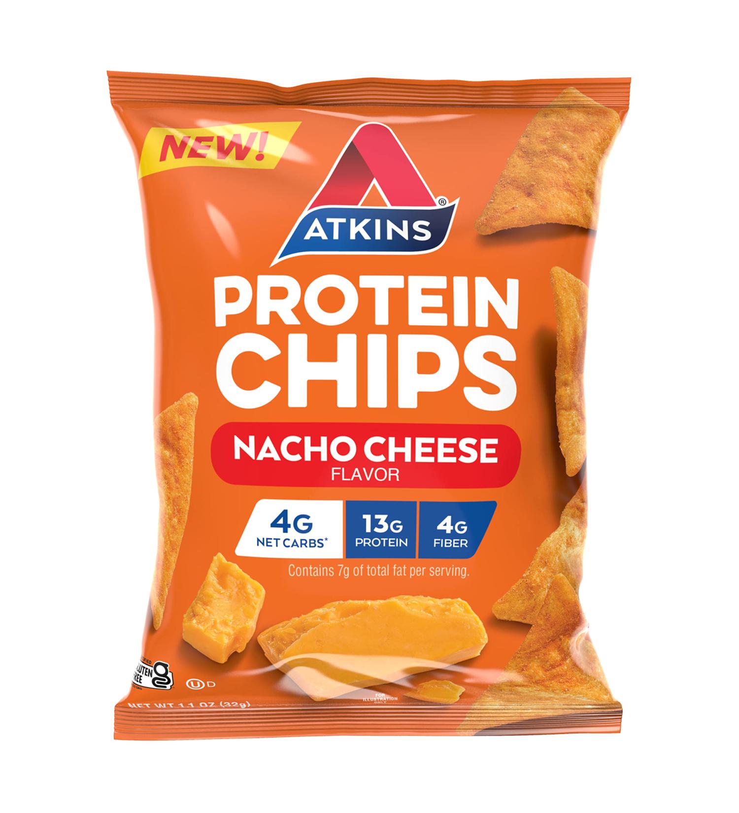 Atkins Nacho Cheese Protein Chips - Keto Friendly, Baked Not Fried - 12 Count - Buy Online on GoSupps.com