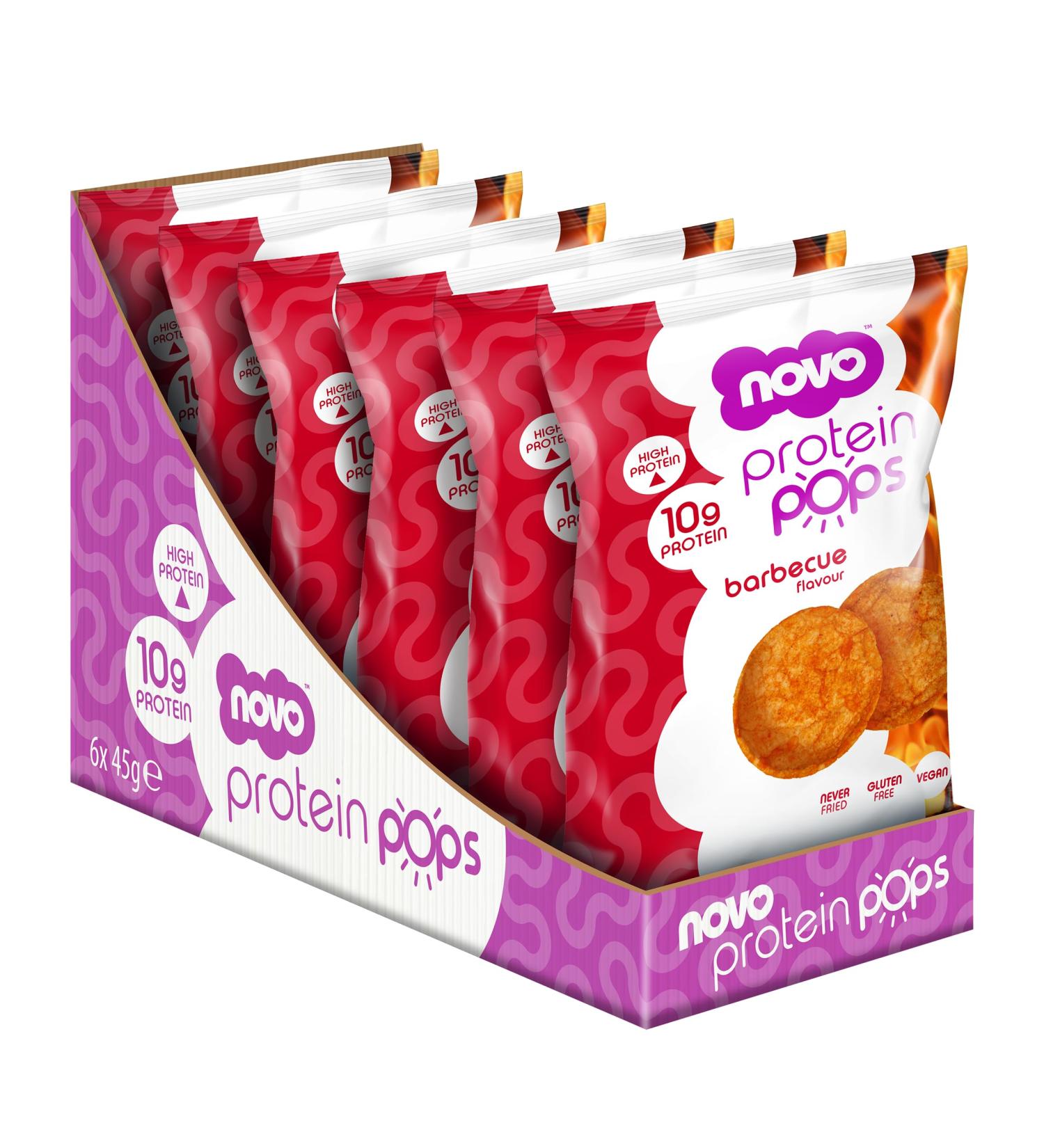 Novo Nutrition | Protein Pops | Healthy Savoury Snack with High Protein Low Sugar and High Fibre | Pack of 6 x 45g (Barbecue) - Buy Online on GoSupps.com