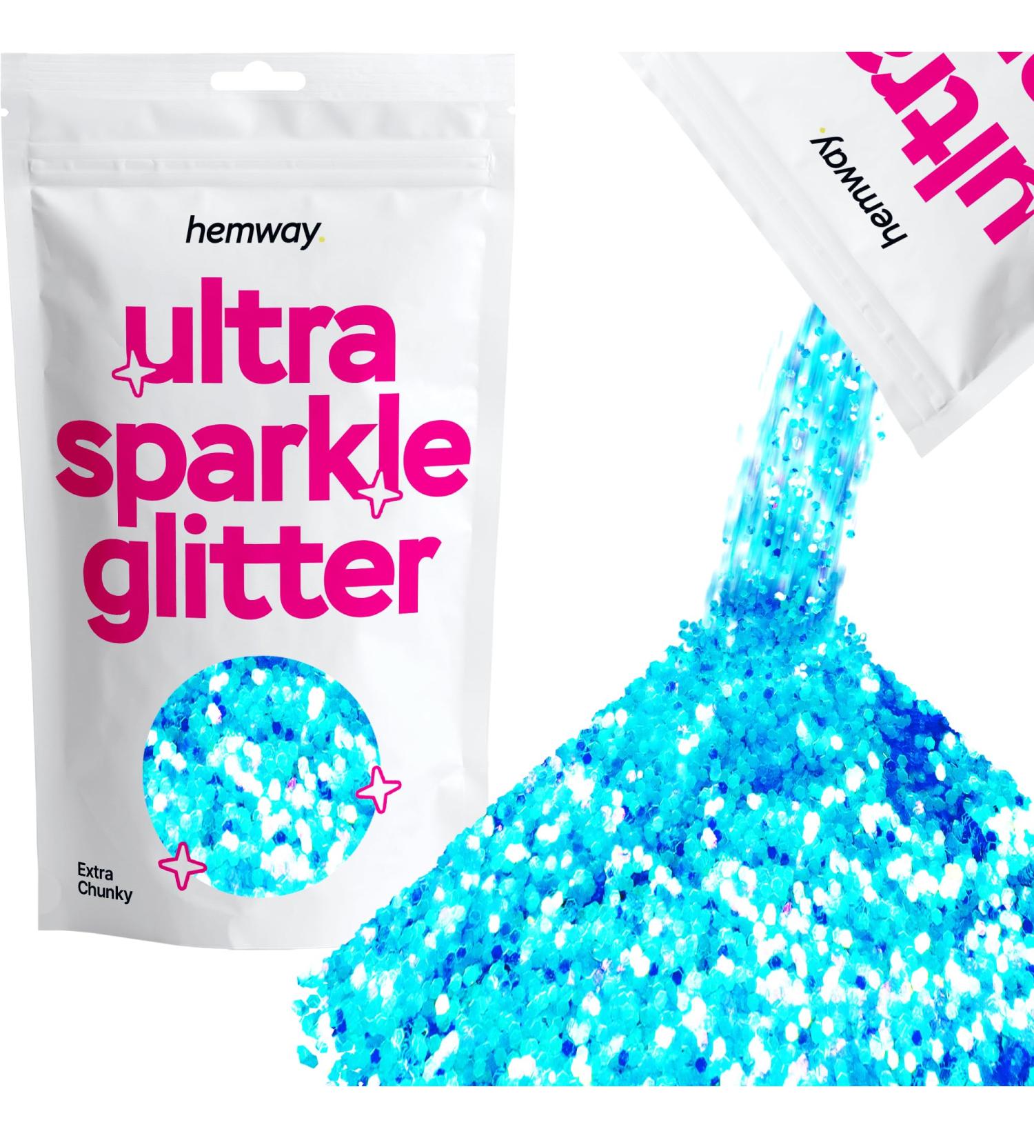 Hemway Premium Ultra Sparkle Glitter - Fluorescent Blue Extra Chunky 100g | Multi-Purpose Metallic Flake for Arts Cosmetics Resin Festivals - Buy Online on GoSupps.com