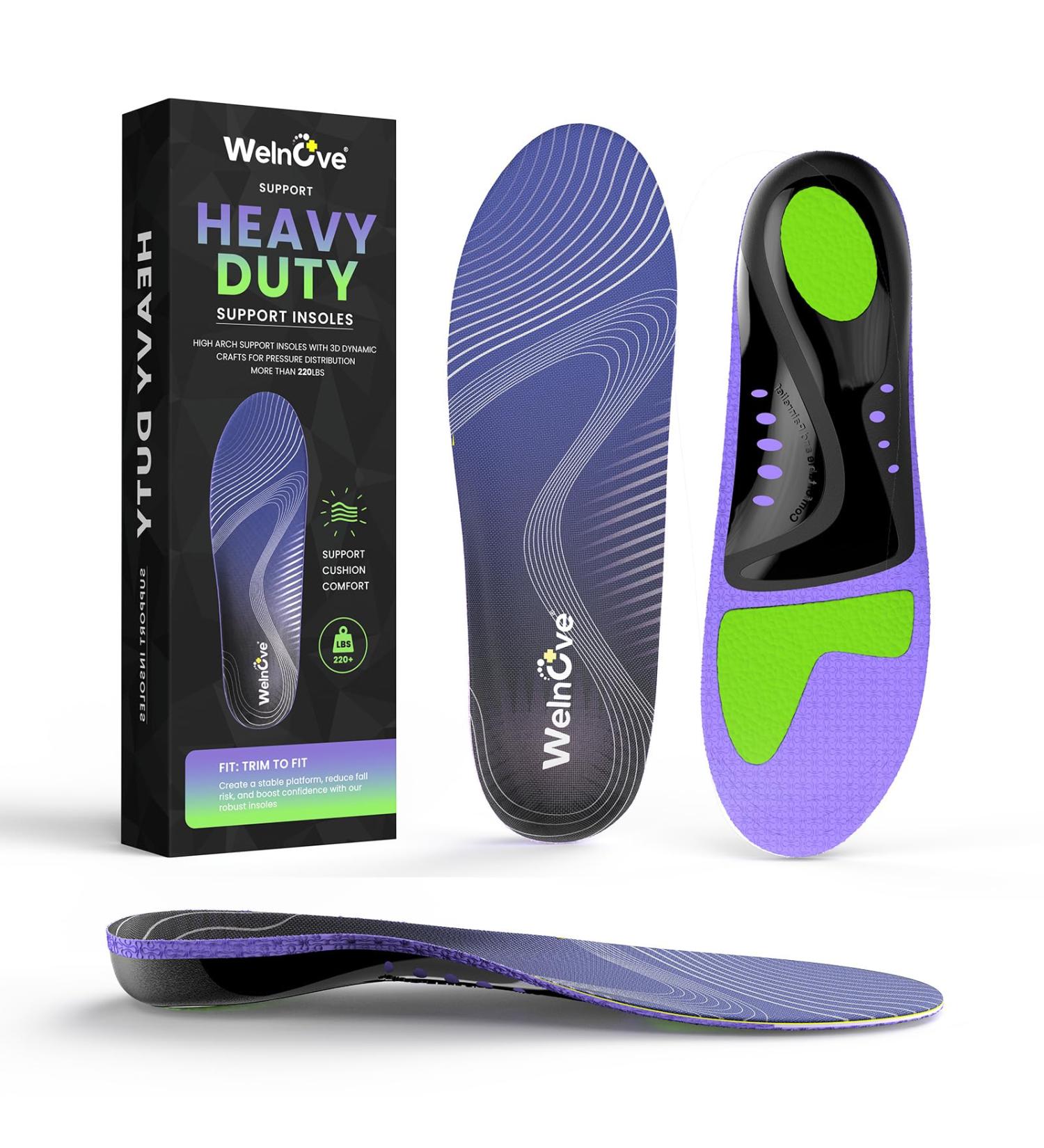 Work Boot Insoles for All-Day Comfort | Welnove Orthotic Inserts for Plantar Fasciitis & Flat Feet - Heavy Duty High Arch Support for Men & Women (Sizes M 9-11.5 / M 7.5-10 - Buy Online on GoSupps.com