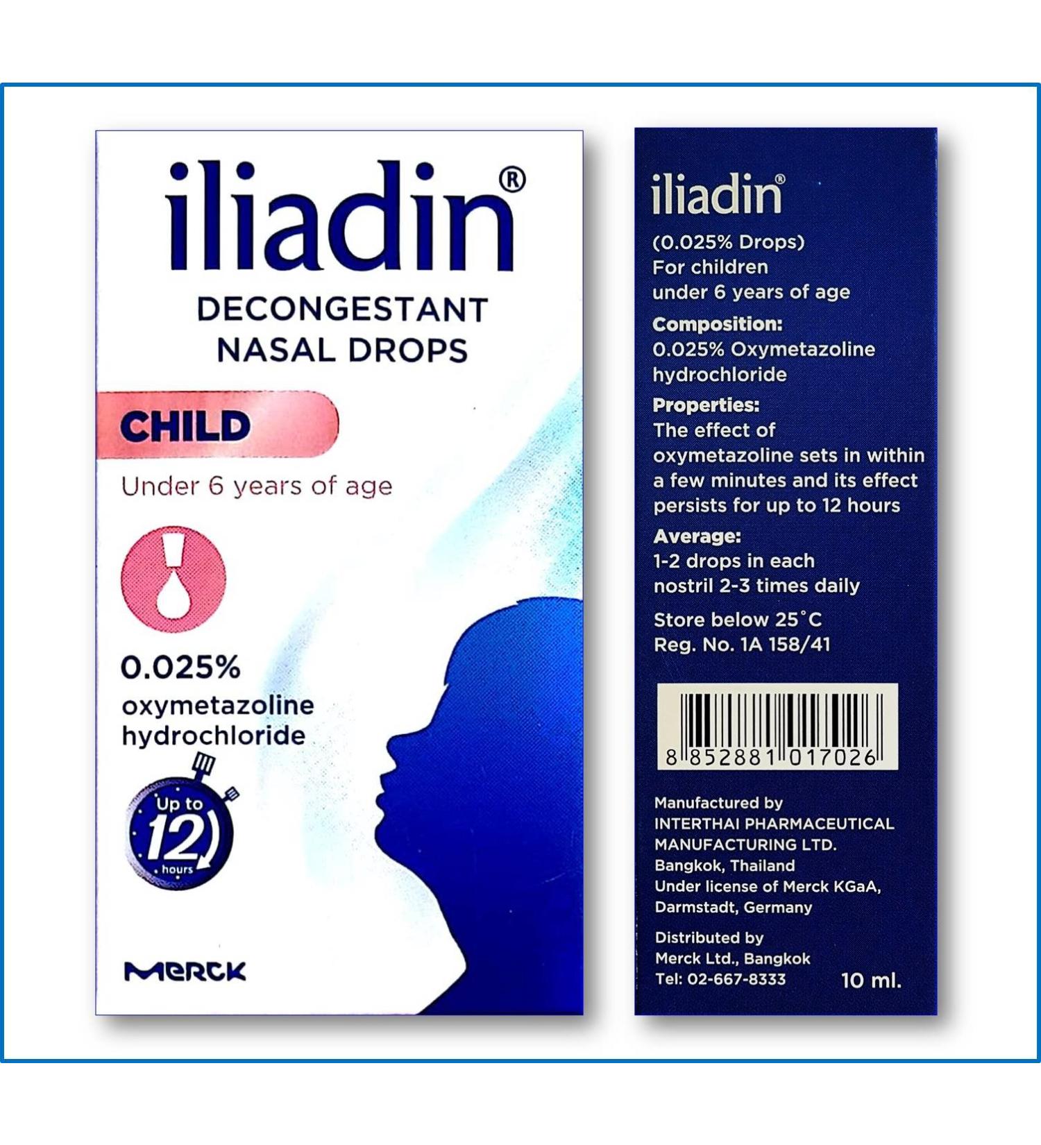 Iliadin Pediatric Nasal Decongestant 0.025% Drops - 0.34 oz | Relief for Children Under 6 - Common Cold, Sinusitis, Syringitis - Buy Online on GoSupps.com