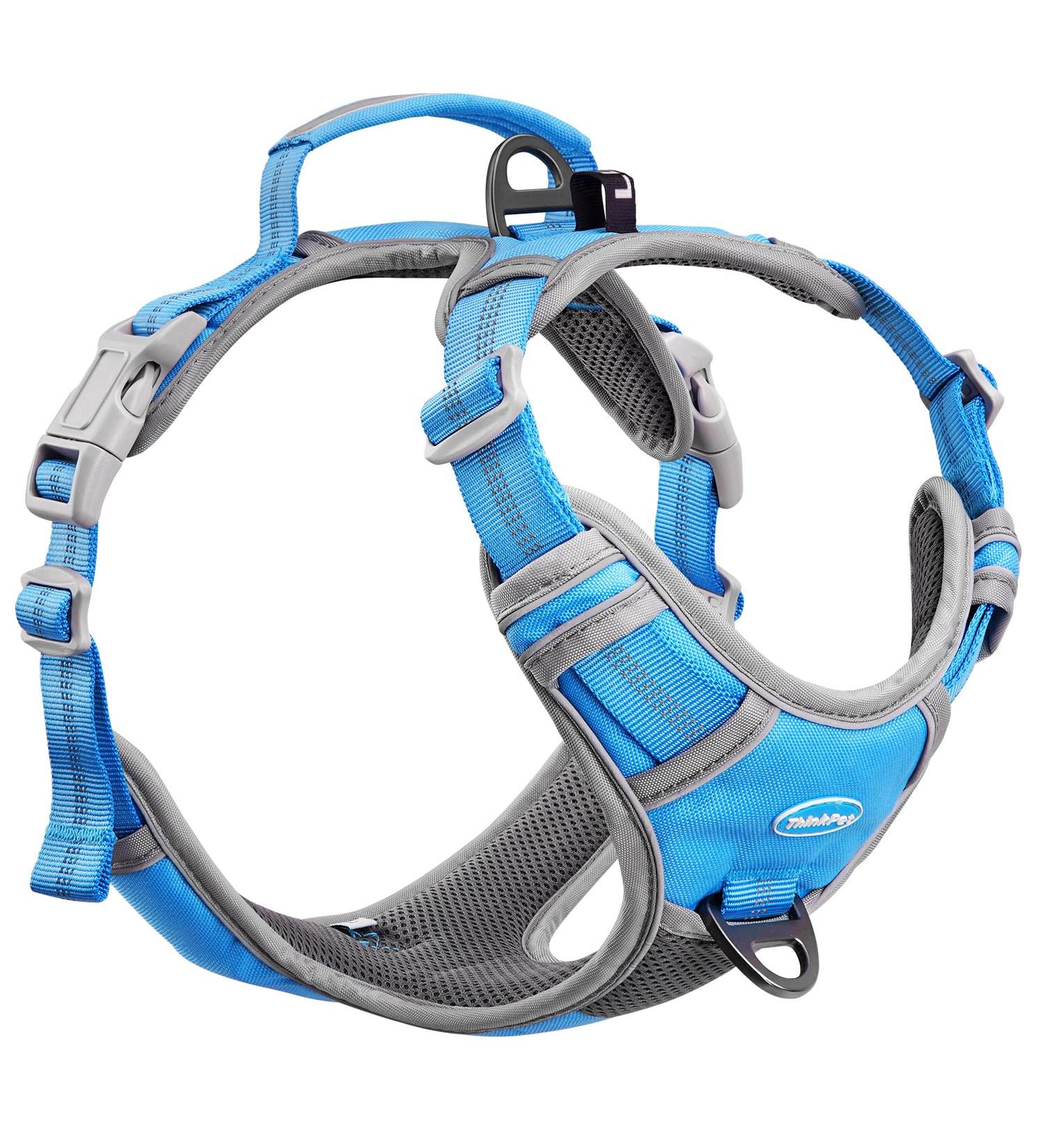 Thinkpet XL Blue Anti-Pull Dog Harness with Handle - Adjustable & Reflective Breathable Design (1 Pack) for Easy Control - No Choking - Buy Online on GoSupps.com