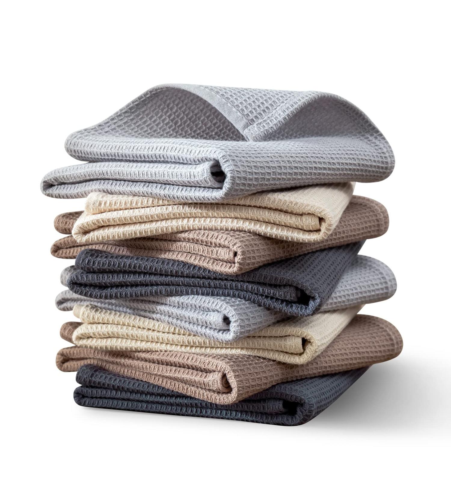 PY HOME & SPORTS 100% Cotton Waffle Weave Dish Towels Set - 8 Pieces, Super Absorbent Kitchen Hand Towels for Drying and Cleaning - 17 x 25 Inches - Beige, Khaki, Light Grey, Dark Grey - Buy Online on GoSupps.com