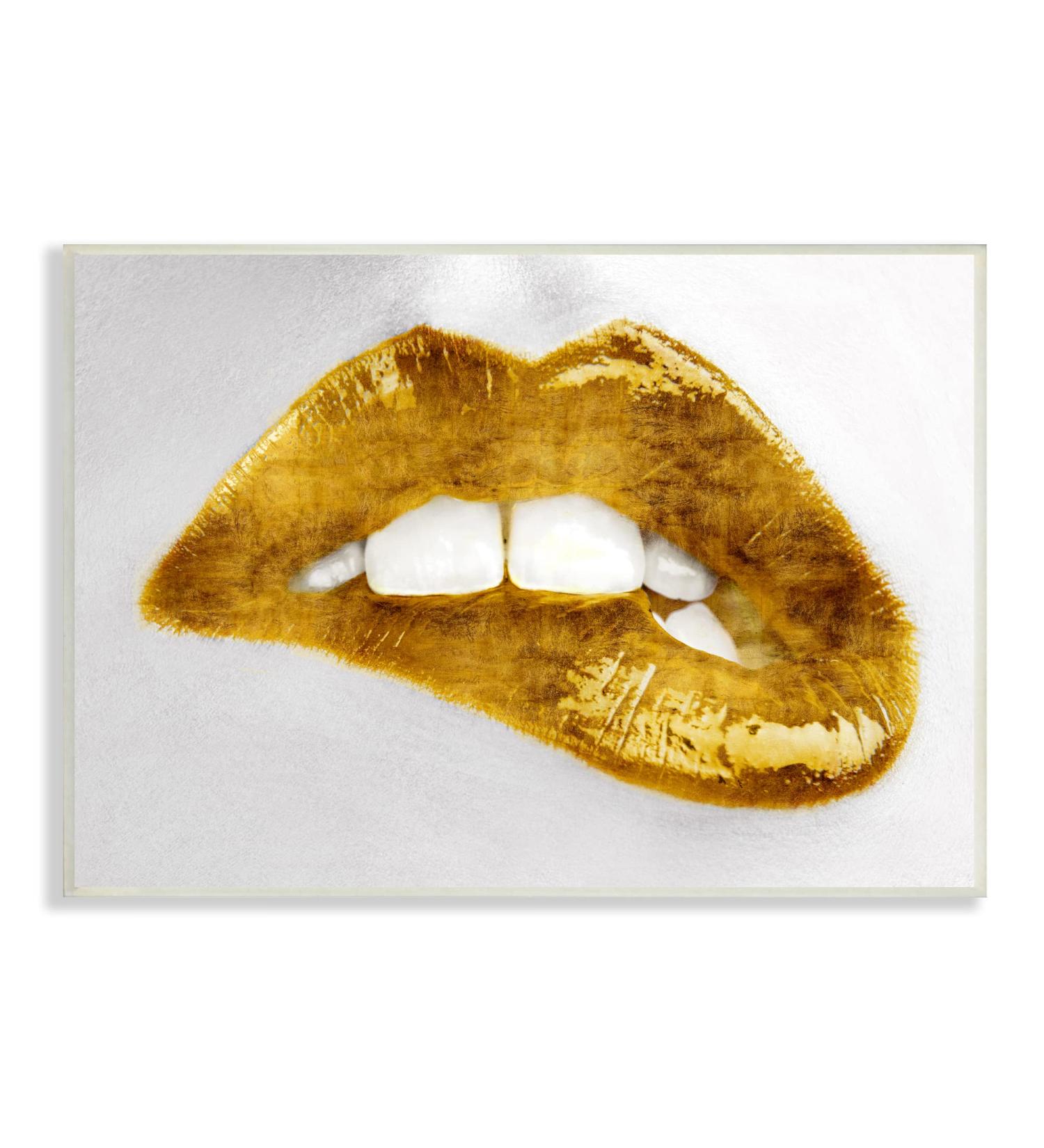 Stupell Industries Modern Yellow Fashion Lip Bite Glam Wall Plaque by Sarah McGuire - 15 x 10 Silver - Buy Online on GoSupps.com