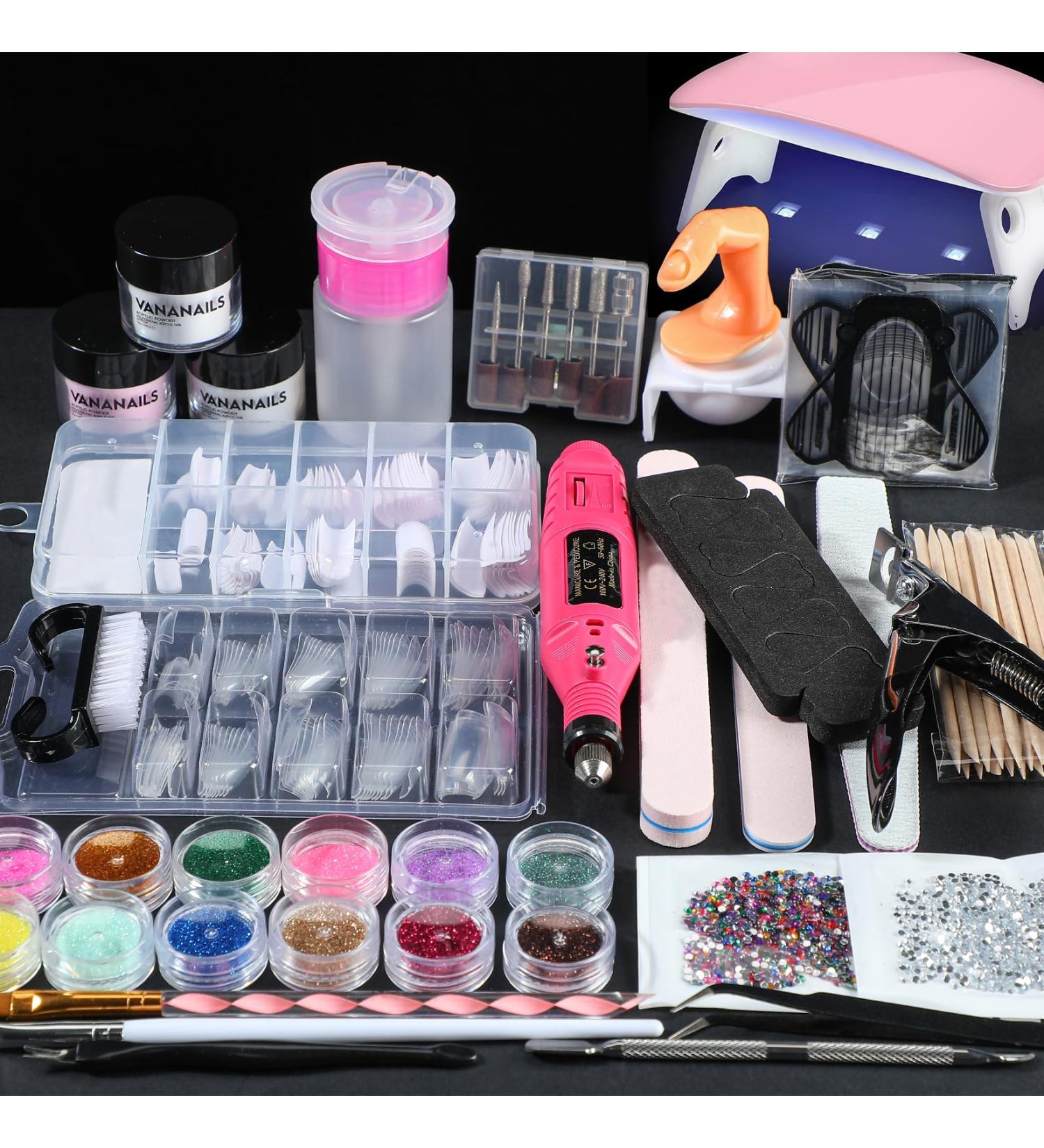 Beginner's Acrylic Nail Kit - Complete Professional Set with Acrylic Powder Glitter Drill & UV Light | Perfect Gift for Women - Buy Online on GoSupps.com