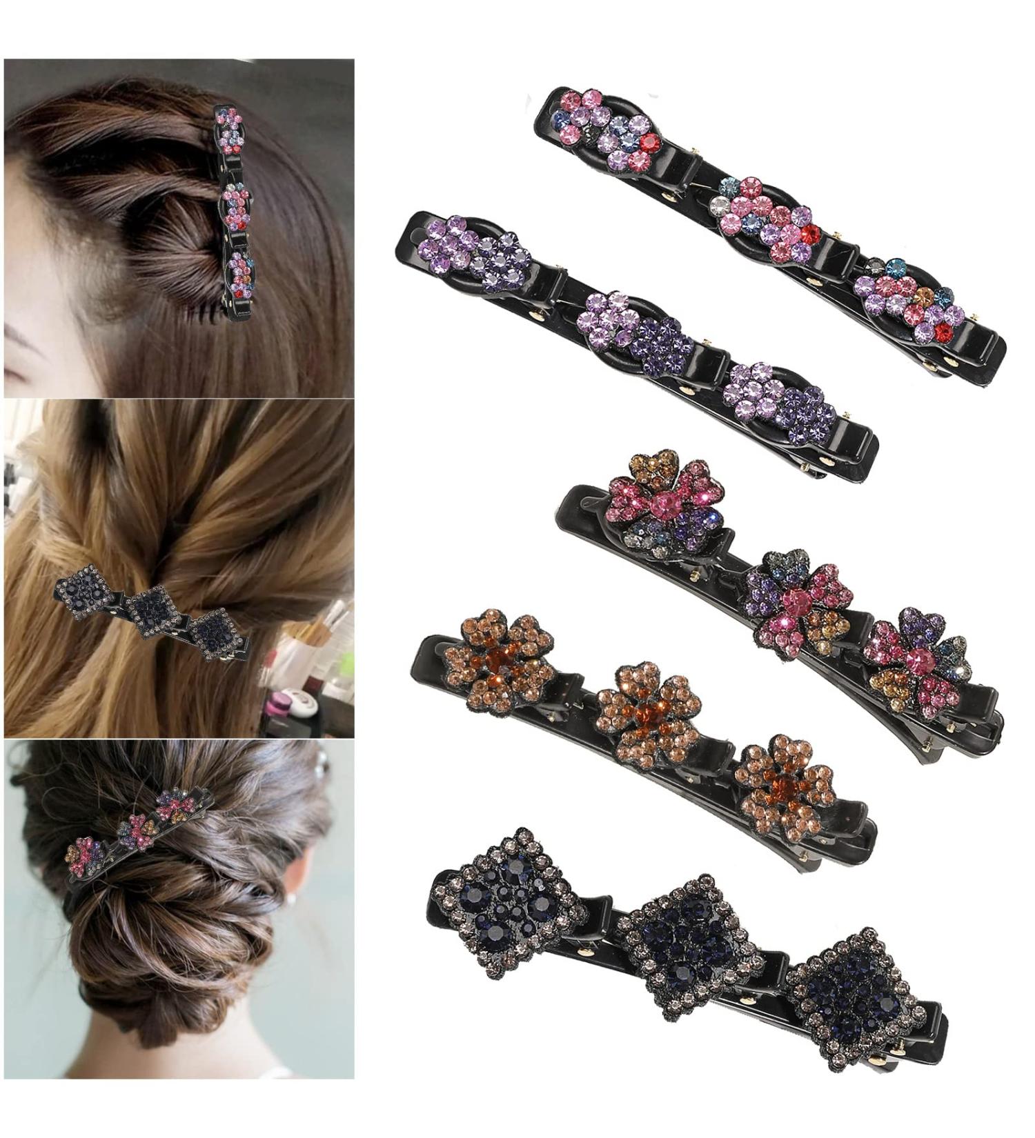 Buy Kolibri Crystal Flower Hair Clips 5 Braided Rhinestone Clips for Women & Girls | Satin Fabric Duck Beak Hair Accessories - Buy Online on GoSupps.com
