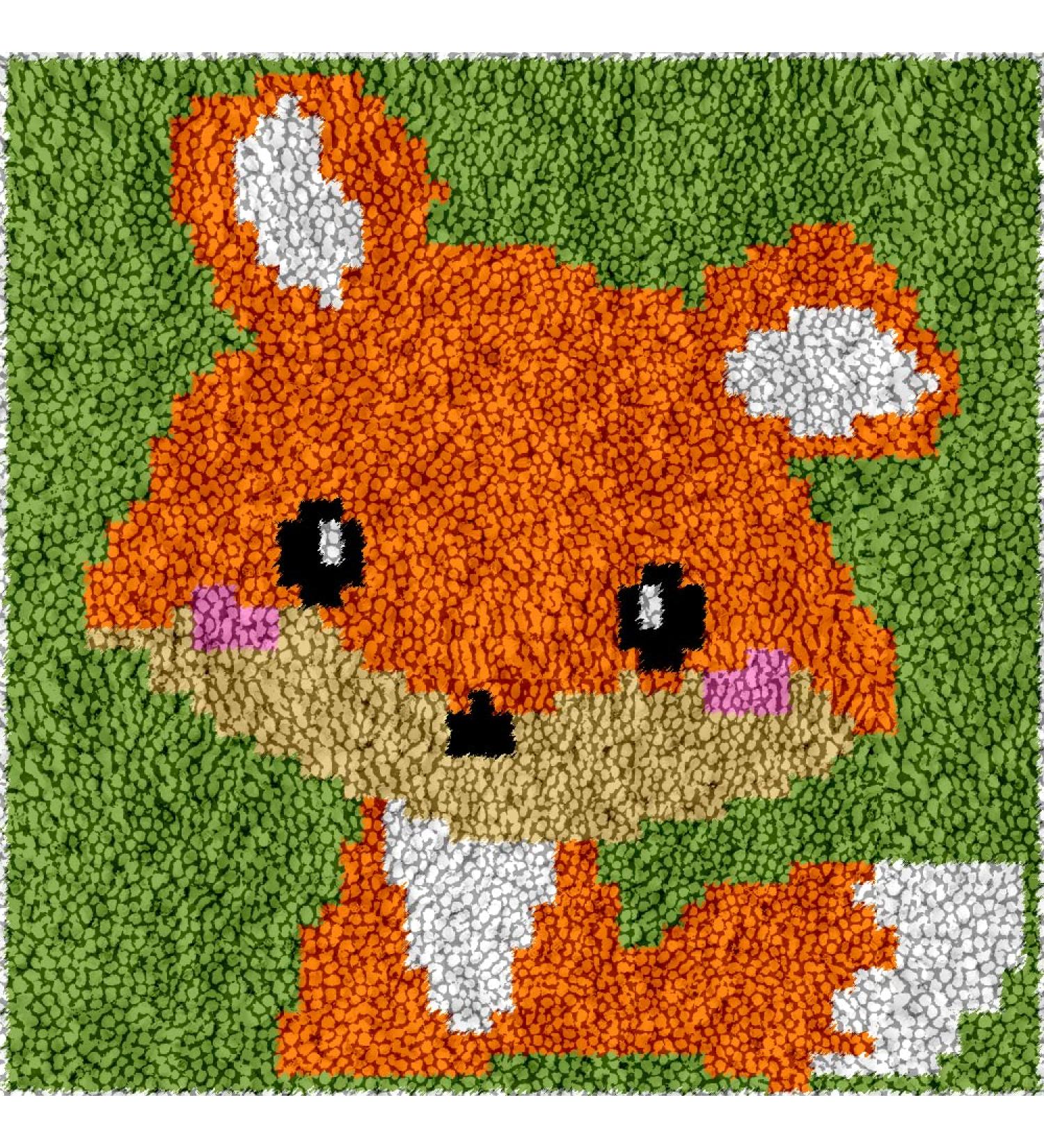 ZHENC DIY Latch Hook Kits for Kids Color Preprinted Pattern Cute Fox Mini Carpet Crochet Yarn Embroidery Needlework Rug 001
