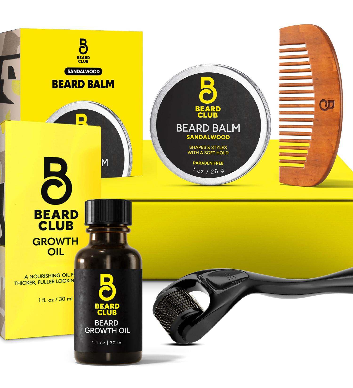 Beard Club Beard Growth Kit | Derma Roller Growth Oil Sandalwood Balm & Comb | Perfect Gift Set for Beard Lovers - Buy Online on GoSupps.com