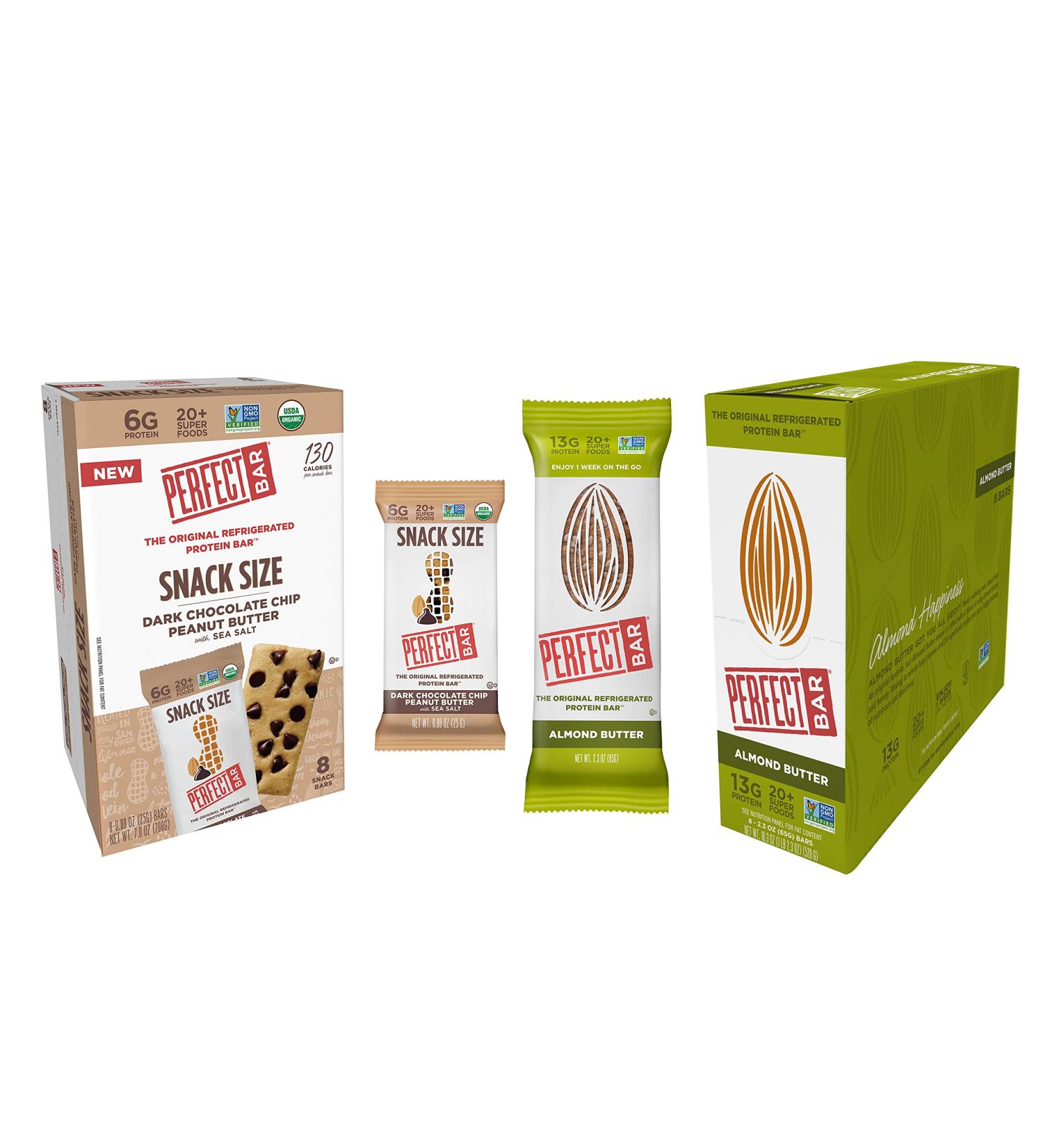 Perfect Bar Dark Chocolate Chip Peanut Butter & Almond Butter Bundle - 16 Snack Size Bars - Buy Online on GoSupps.com