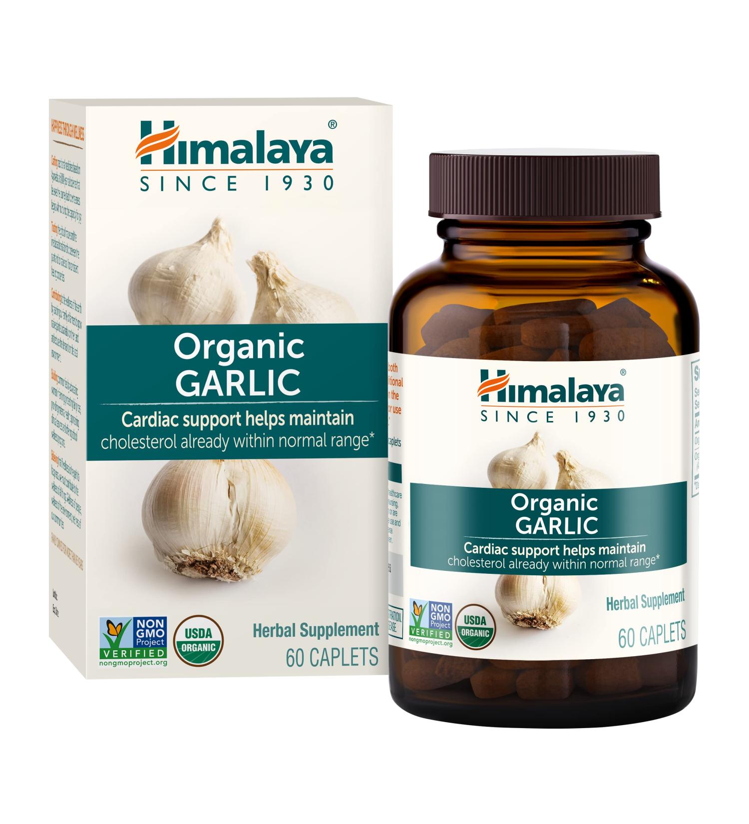 Himalaya Organic Garlic Caplets - Heart Health, Cholesterol & Immune Support - 400mg, 60 Count - Buy Online on GoSupps.com