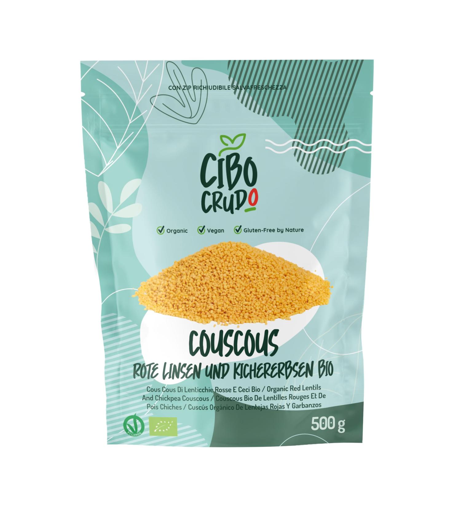Cous cous organic from red lenses and chickpeas - 500g.Gluten -free couscous for recipes with lentils and curry or lenses with vegetables.Cous cous made of red lentils and chickpeas 500 g (1 Pack)
