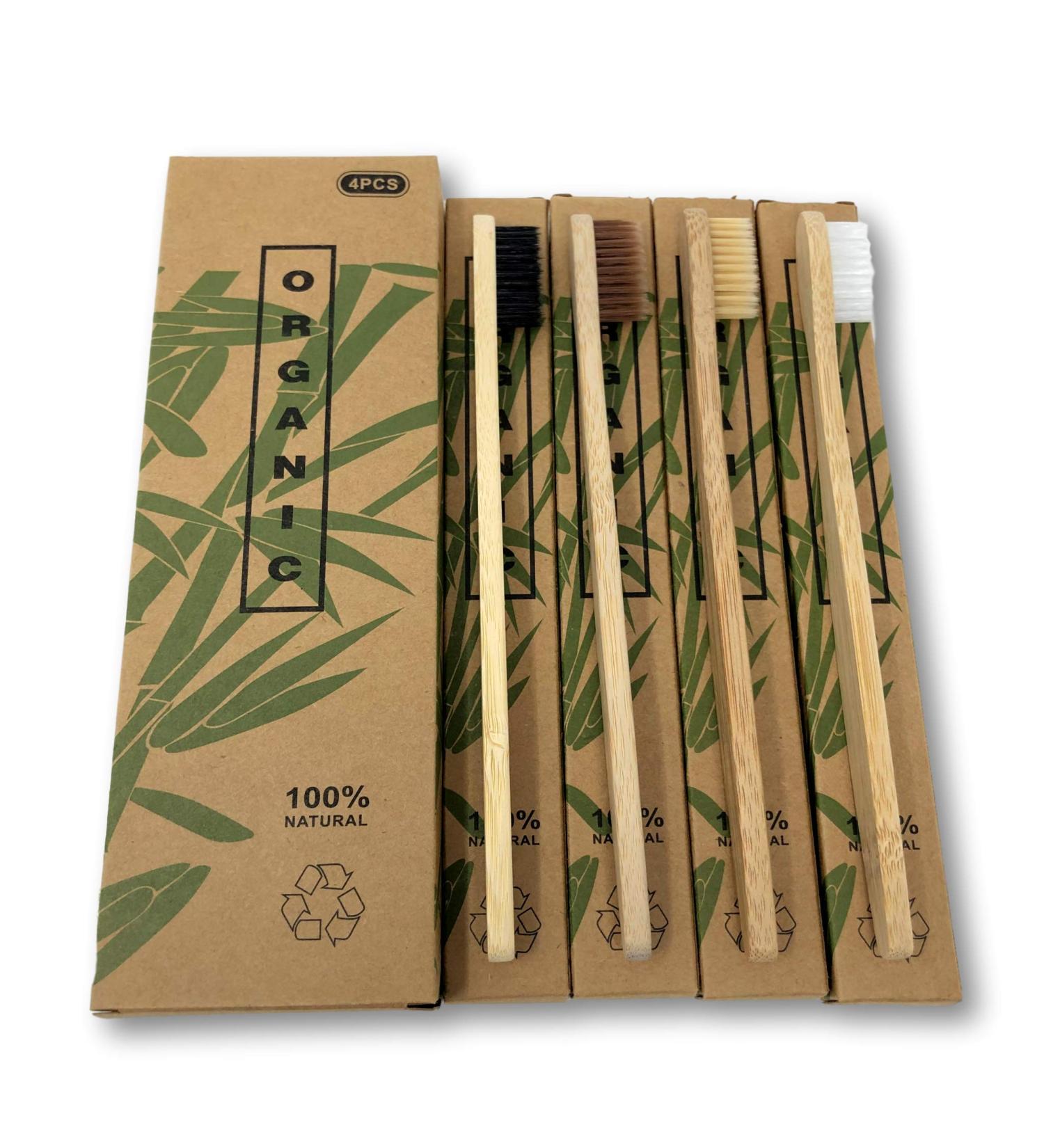 EKNA Bamboo Toothbrush Set - 4 Pack | 100% Vegan & BPA-Free | Medium & Hard Bristles - Eco-Friendly Oral Care - Buy Online on GoSupps.com
