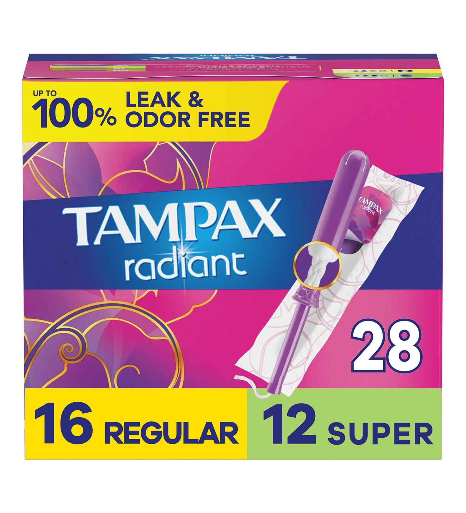 Tampax Radiant Tampons Multipack - Regular/Super Absorbency Unscented 28 Count - Buy Online on GoSupps.com