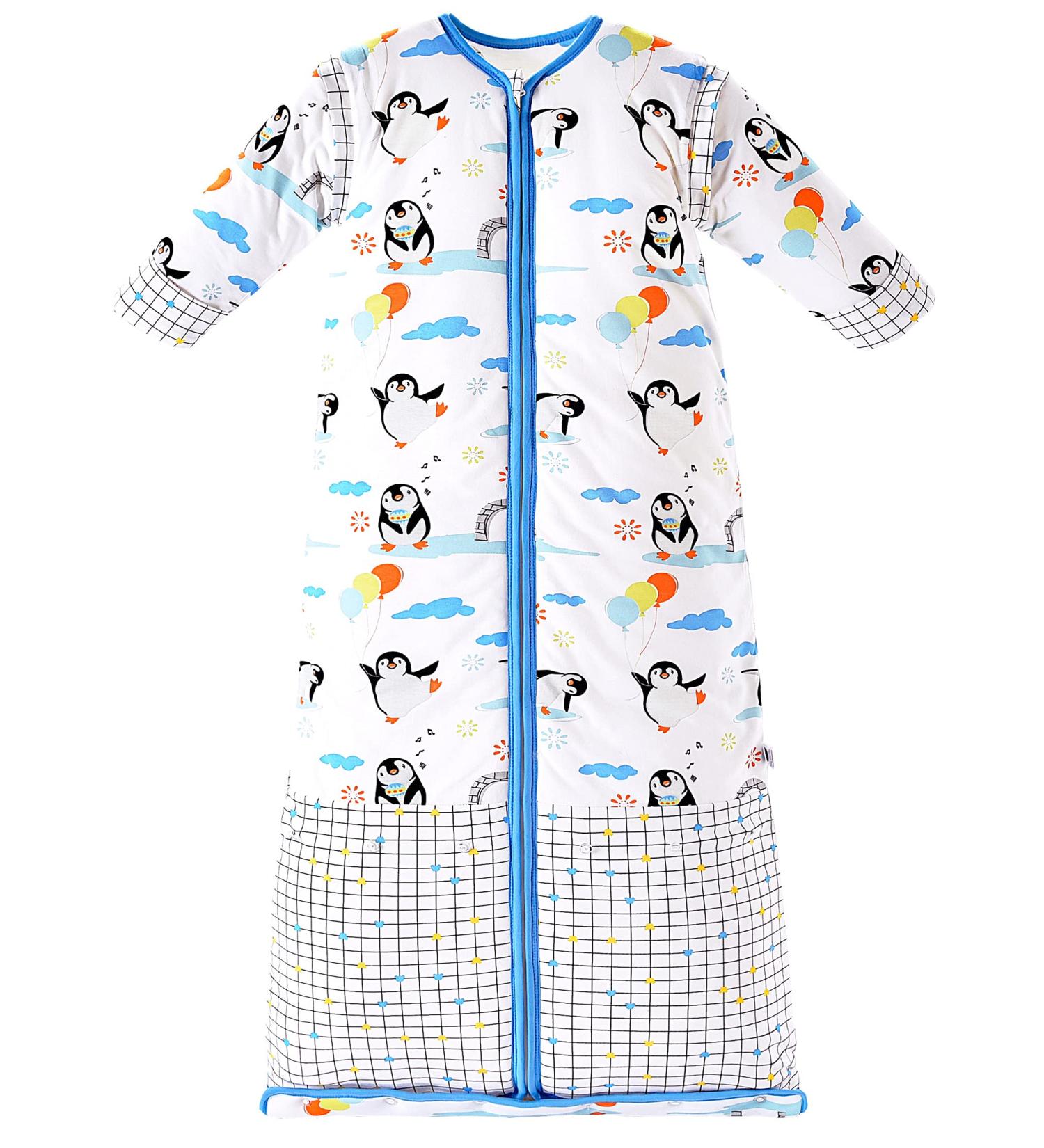 Chilsuessy Blue Penguin Kids Winter Sleeping Bag 3.5 Tog - Adjustable Length, Removable Sleeves - 150cm/6-9 Years - Buy Online on GoSupps.com