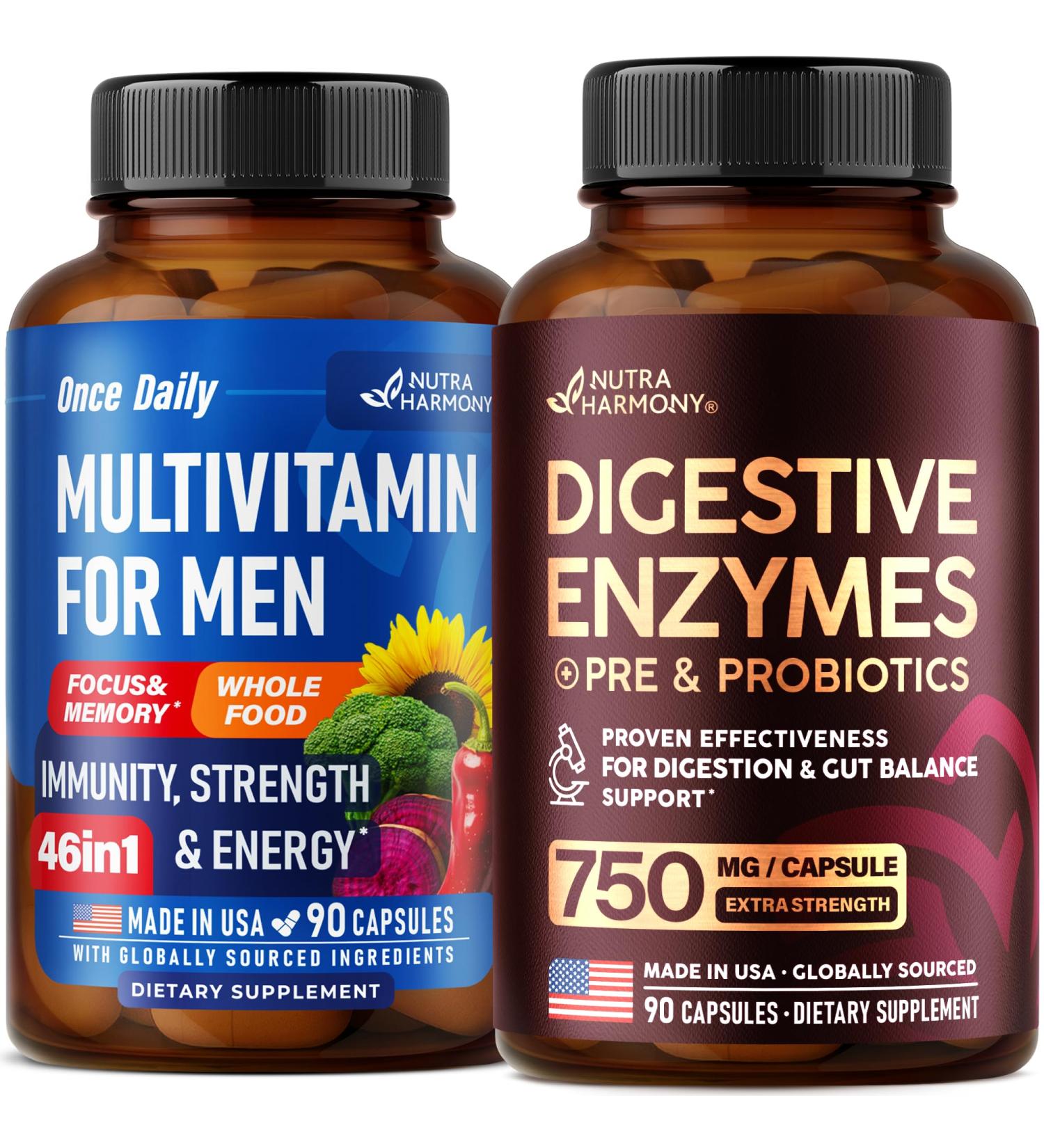 NUTRAHARMONY Multivitamins for Men & Digestive Enzymes Capsules