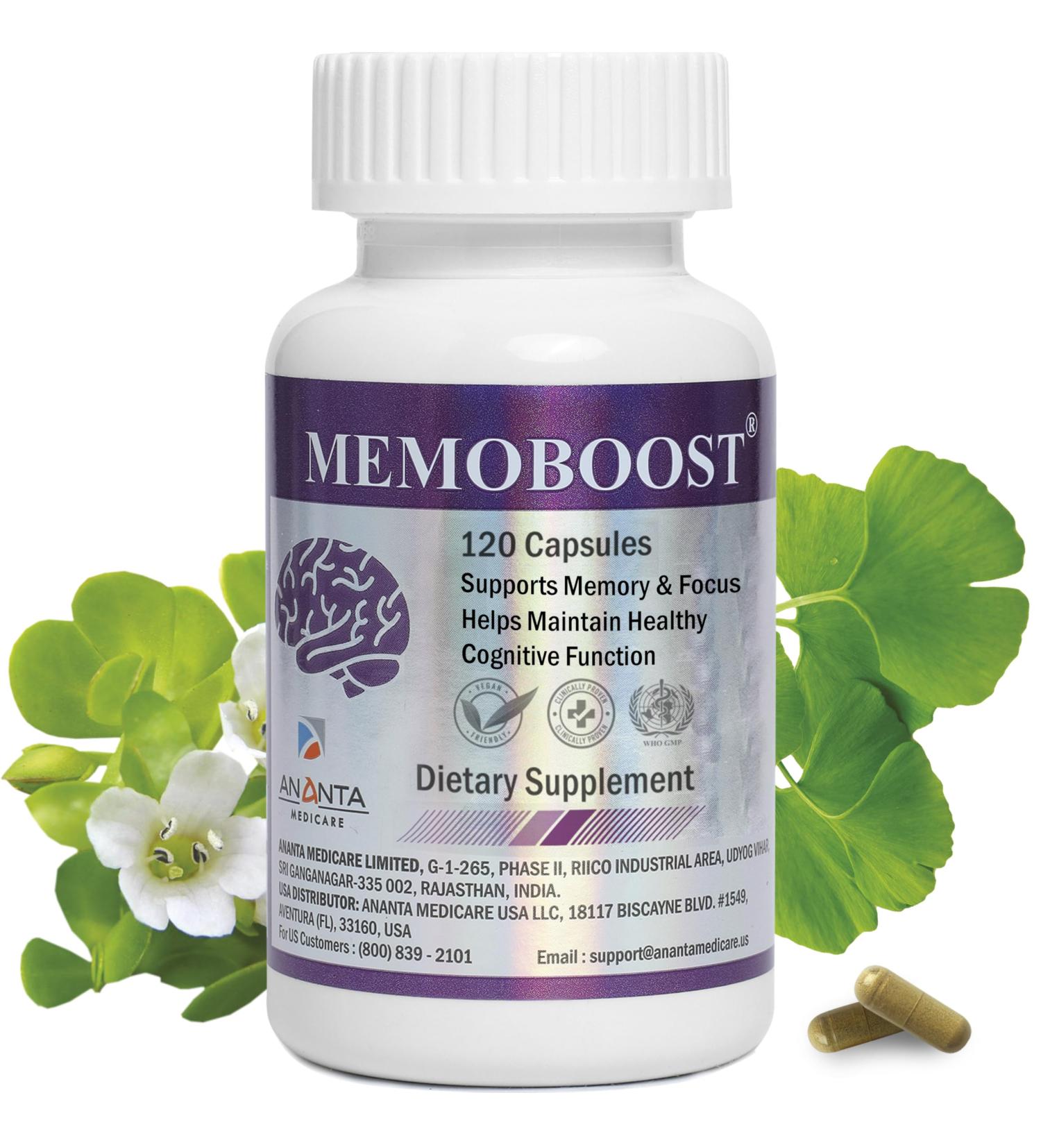 MEMOBOOST Memory Supplement - Natural Brain & Clarity 120 Capsules jar 120 - Buy Online on GoSupps.com