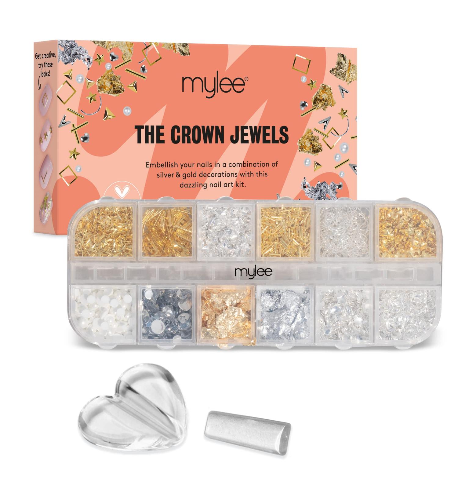 Mylee Crown Jewels Nail Art Kit - 12-Piece Set for Professional & Beginner Manicures - Silver & Gold Decorations for Gel, Acrylic & Natural Nails - Buy Online on GoSupps.com