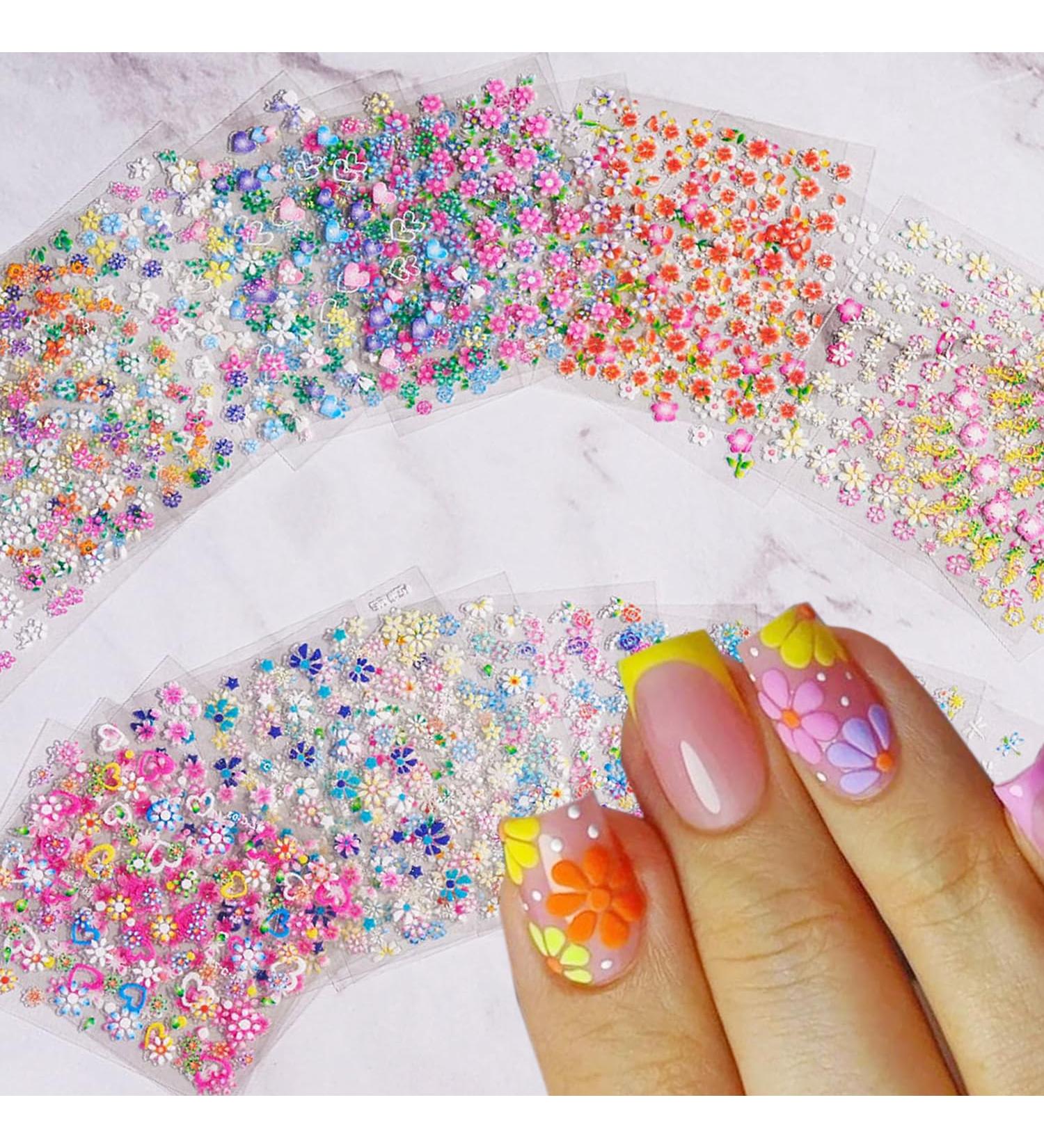 30 Sheets Colorful 3D Flower Nail Art Stickers | Self Adhesive Daisy & Heart Designs | Spring DIY Nail Decorations for Men & Women - Buy Online on GoSupps.com