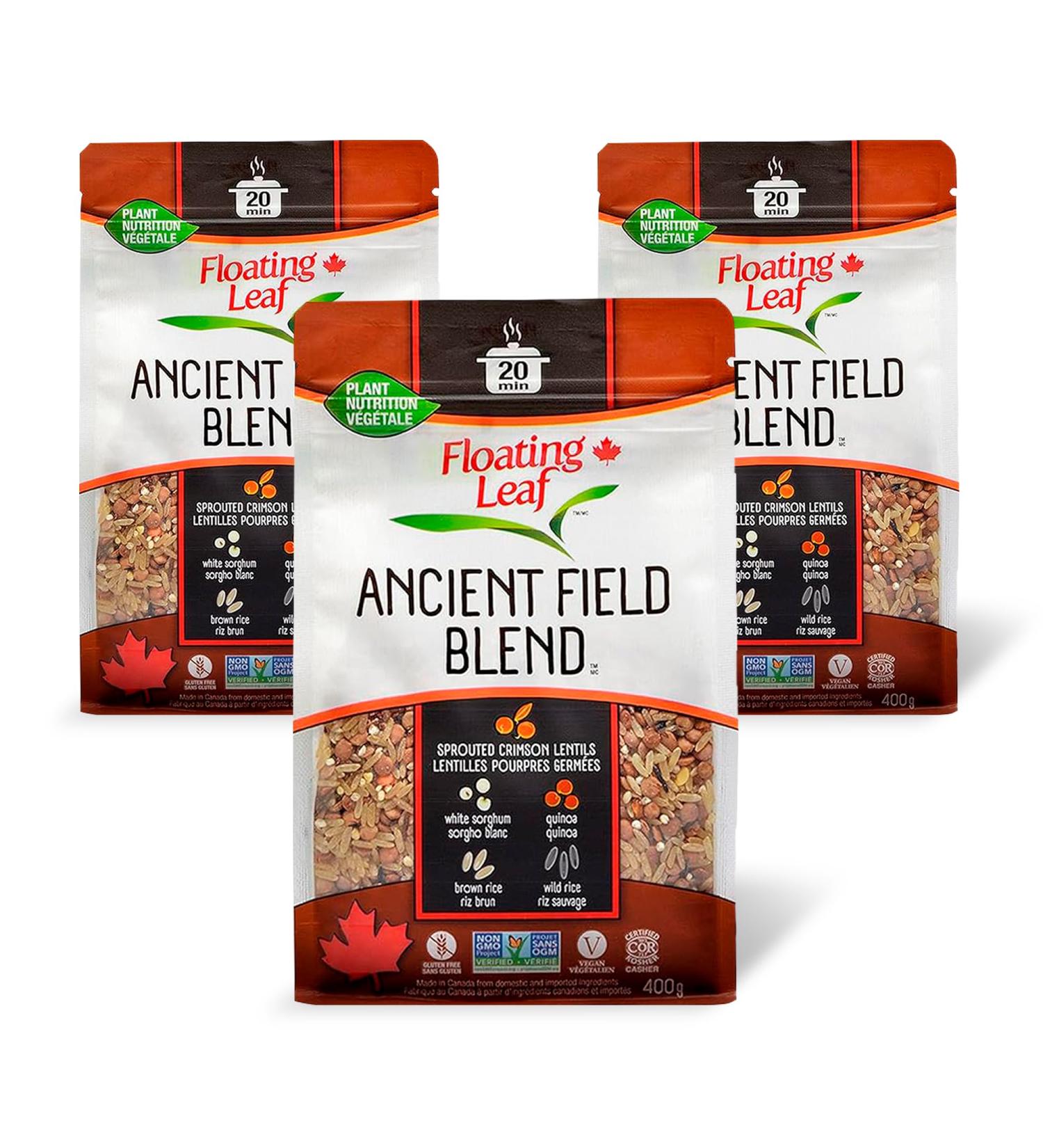3 Packs x 400g Sprouted Crimson Lentils Wild Rice and Quinoa Ancient Grain Blend - Wild Rice and Quinoa Blend - Gluten Free - Canadian - All Natural - Non GMO - Vegan - Complete Plant Based Protein - Floating Leaf - Buy Online on GoSupps.com